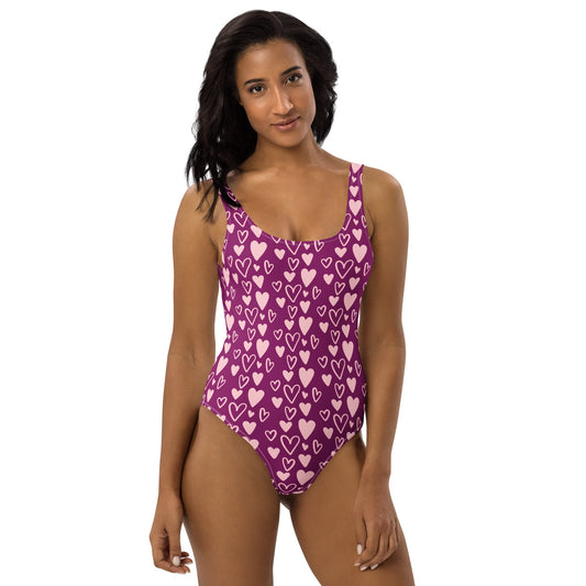 Pink Heart Print One - Piece Swimsuit for Women | ccanvas - Swimsuit | Ccanvas
