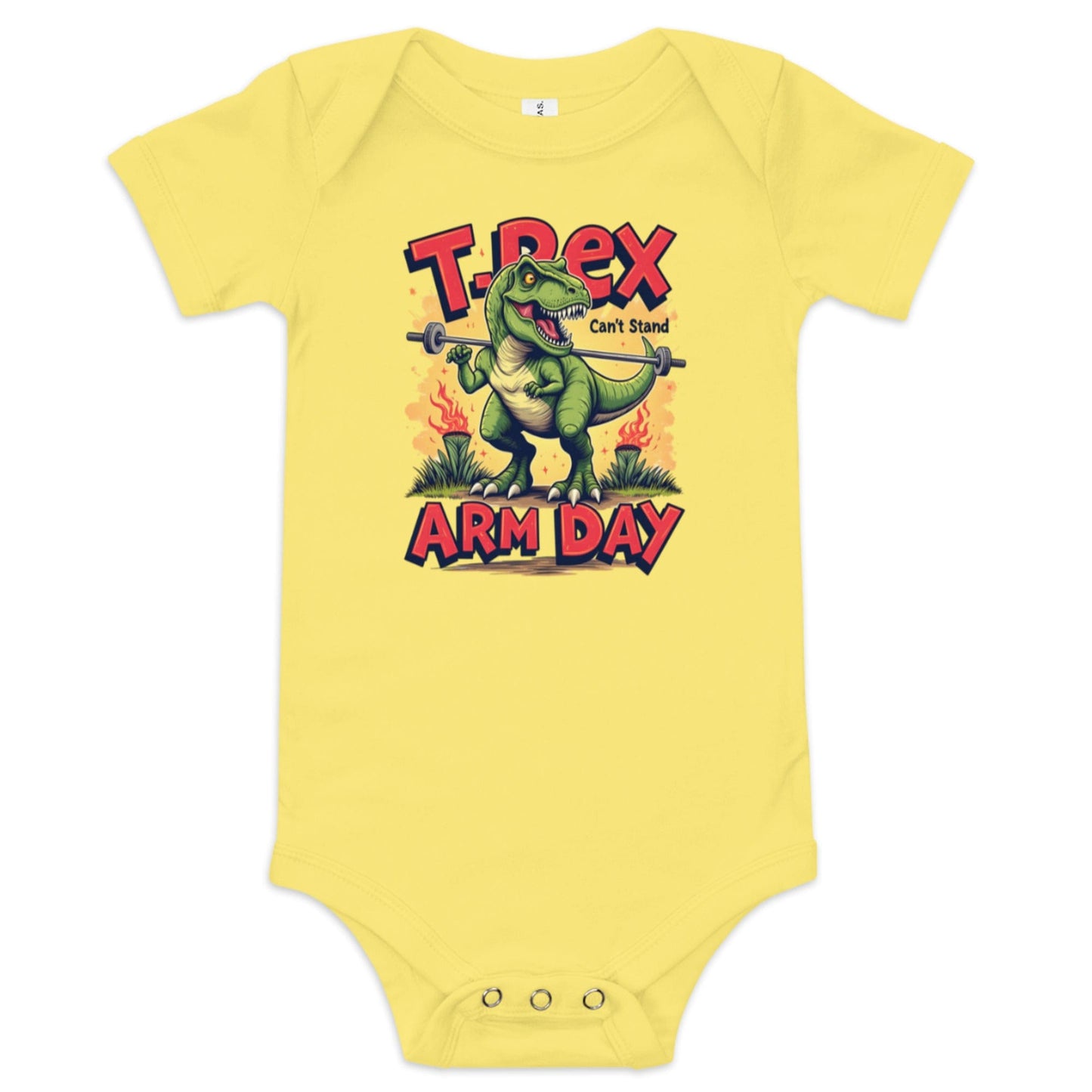 T - Rex Can’t Stand Arm Day Baby Onesie – Funny Dinosaur Baby Bodysuit | ccanvas - Baby Onesies | Ccanvas