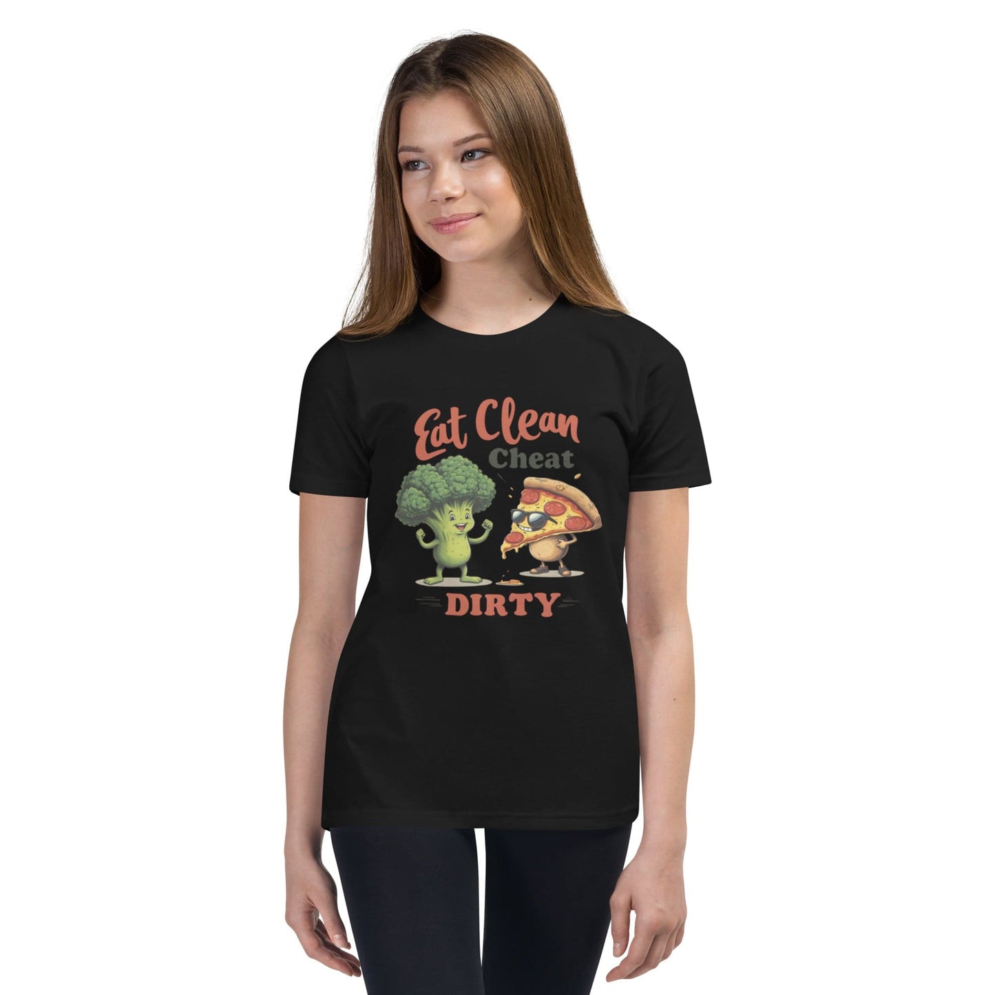 Eat Clean Cheat Dirty T-Shirt for Women – Funny Broccoli & Pizza Gym Life Tee | ccanvas - Women’s T-Shirts | Ccanvas