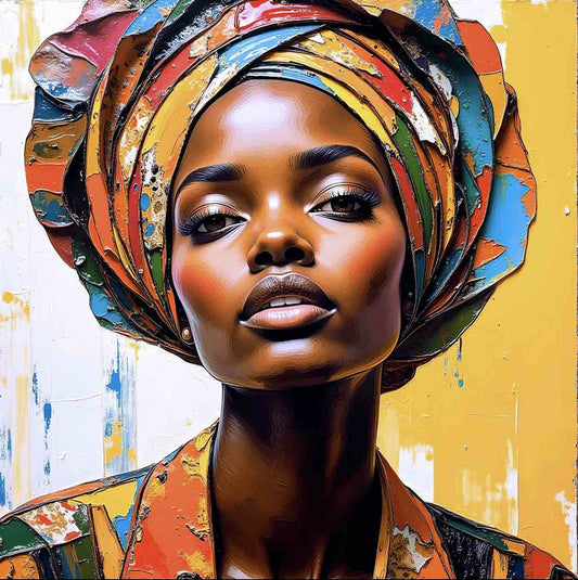 Afrocentric digital portrait of a regal woman in bold colors – cultural wall print by ccanvas