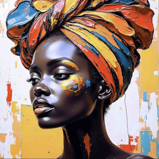 Downloadable Afro Woman Oil Texture Portrait – Bold Colors (Max 150x150cm) | ccanvas - Downloadable Digital Art | Ccanvas