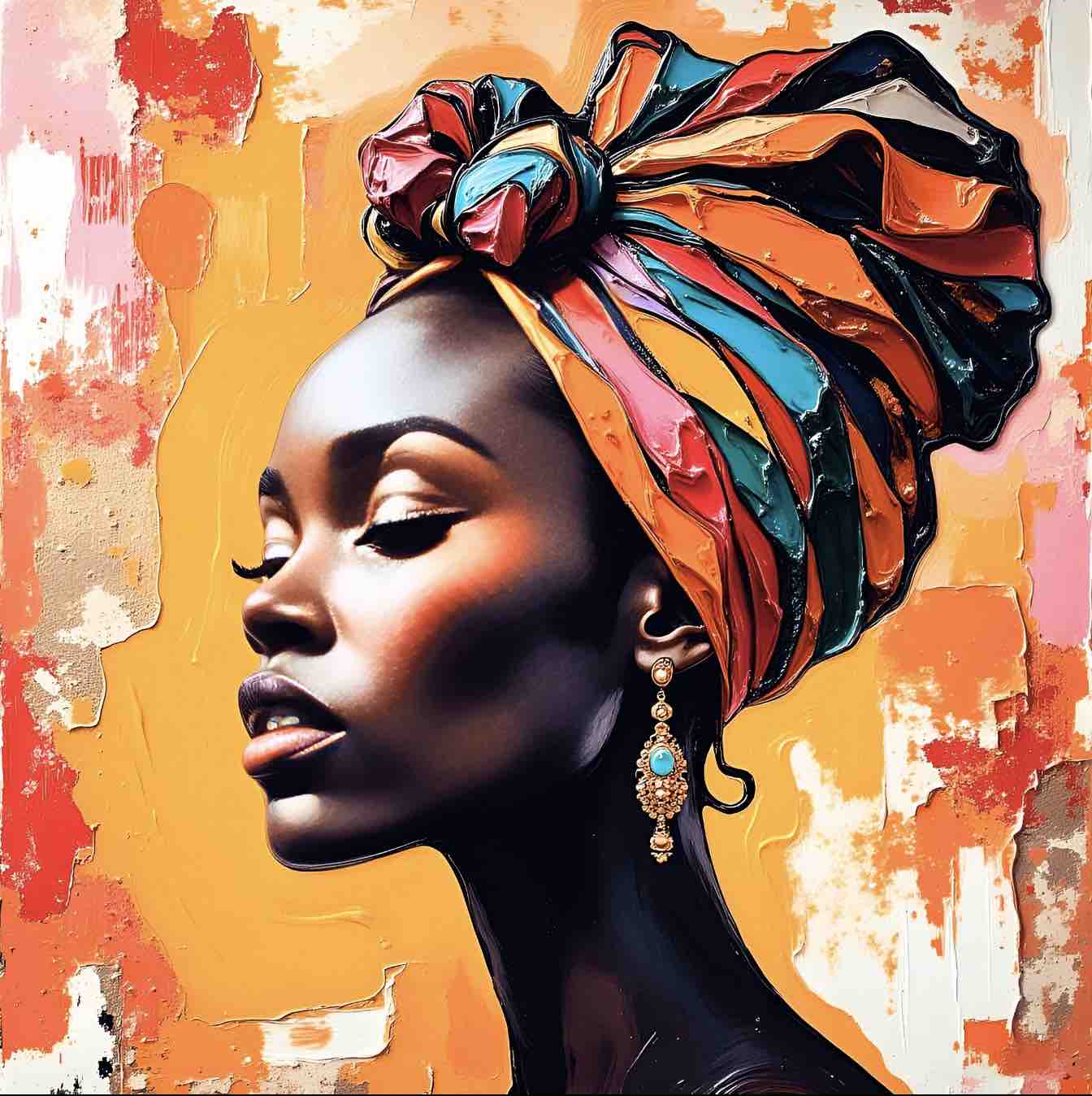 Downloadable Digital Art – Side Profile African Woman with Bold Headwrap | ccanvas - Downloadable Digital Art | Ccanvas