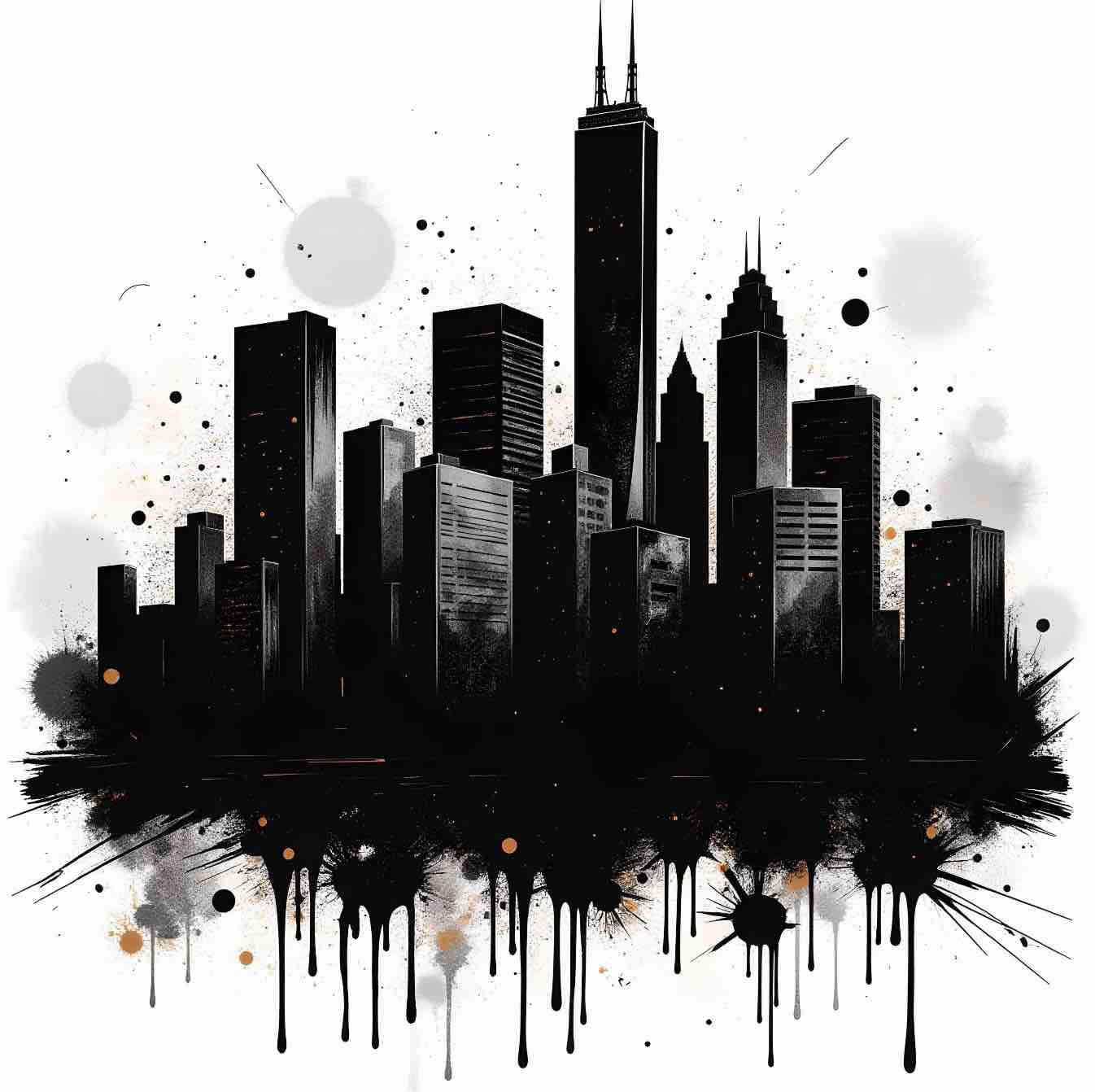 Downloadable Urban Drip Skyline – Black & White Digital Art (Max 150x150cm) | ccanvas - Downloadable Digital Art | Ccanvas