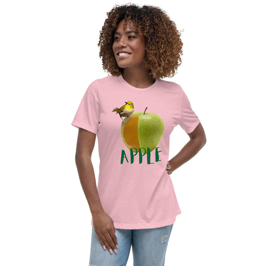 Chic Apple & Bird Graphic Women’s T-Shirt – Trendy Fruit Print Tee | ccanvas - Women’s Graphic T-Shirt | Ccanvas