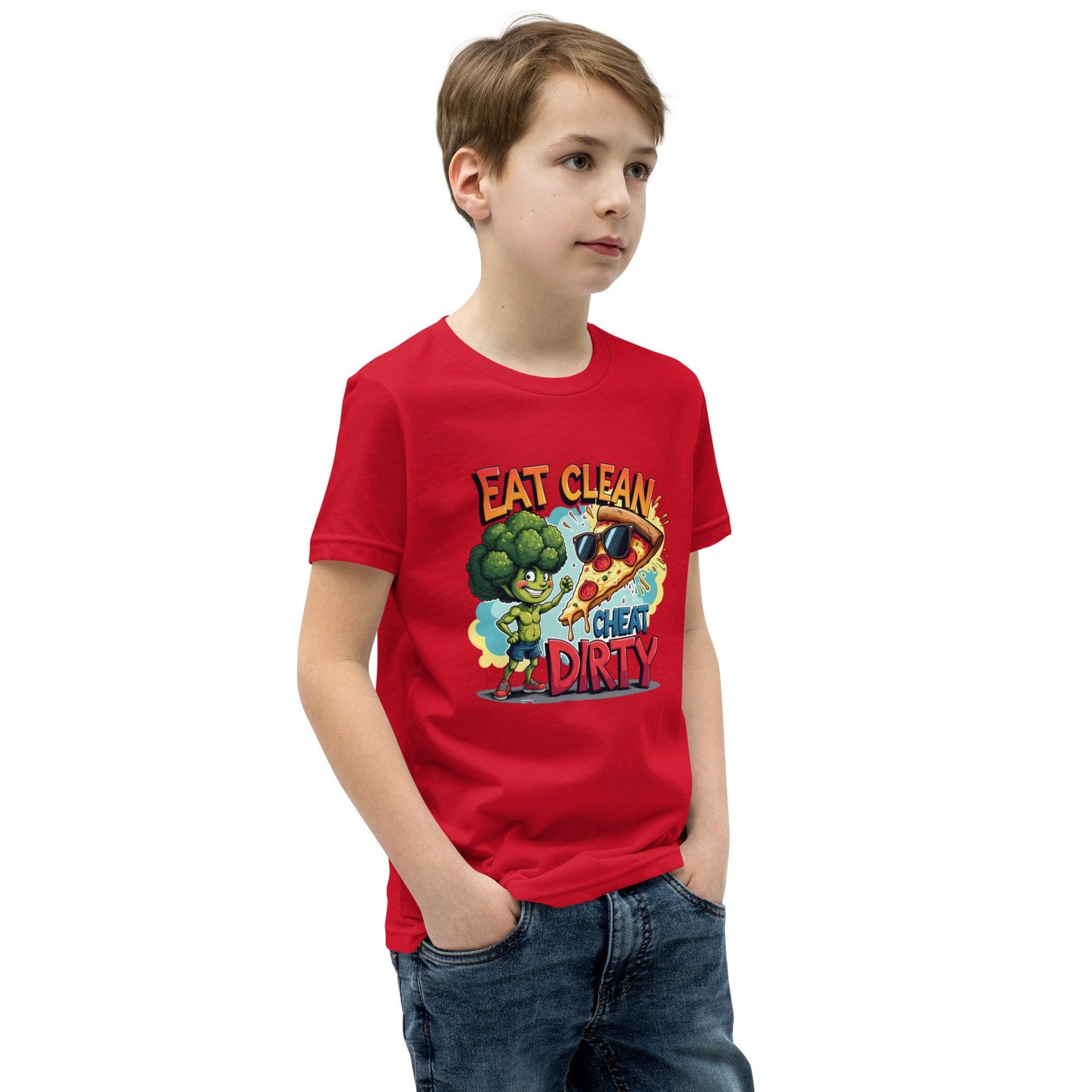 Eat Clean Cheat Dirty Kids T-Shirt – Funny Broccoli & Pizza Graphic Tee | ccanvas - Kids T-Shirts | Ccanvas