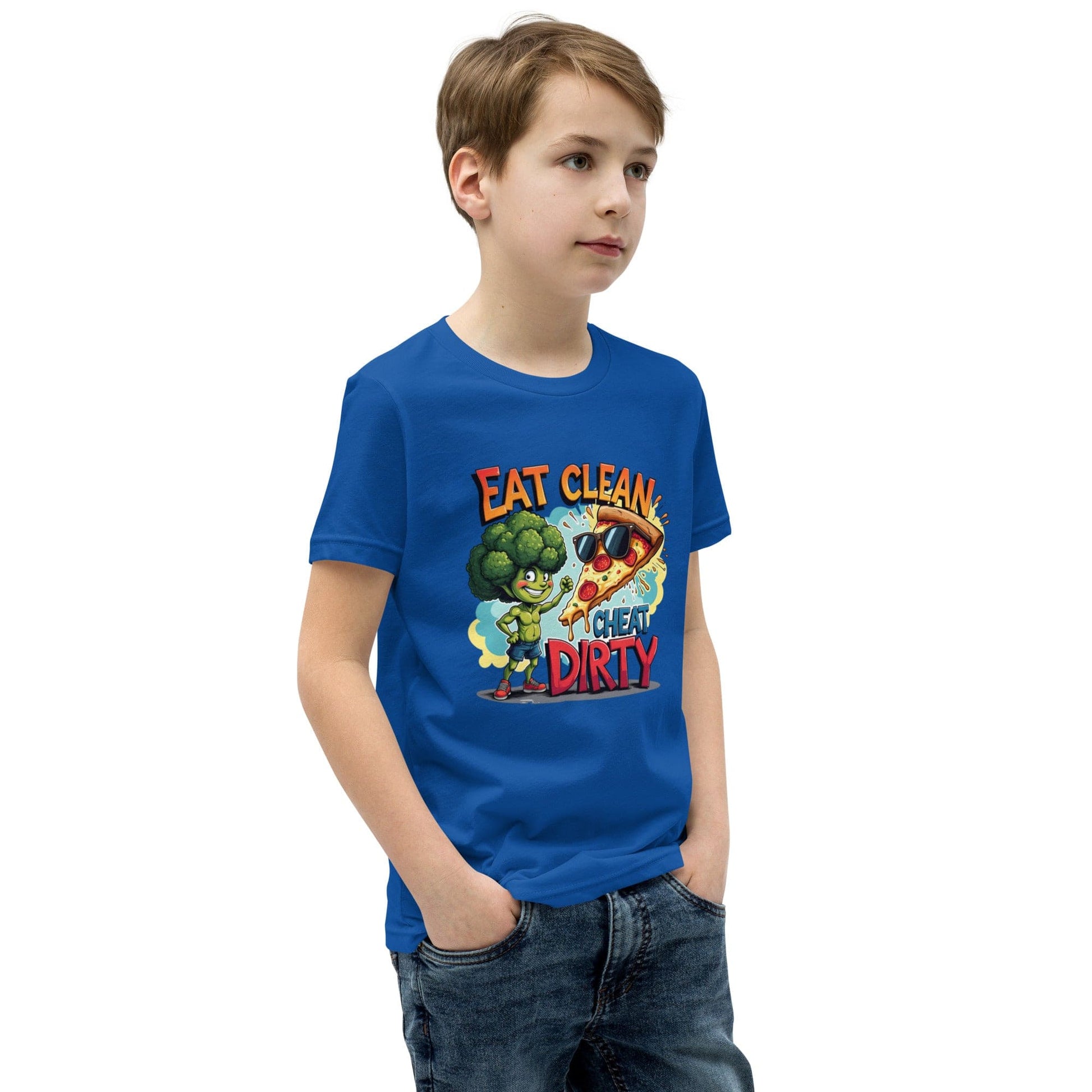 Eat Clean Cheat Dirty Kids T-Shirt – Funny Broccoli & Pizza Graphic Tee | ccanvas - Kids T-Shirts | Ccanvas