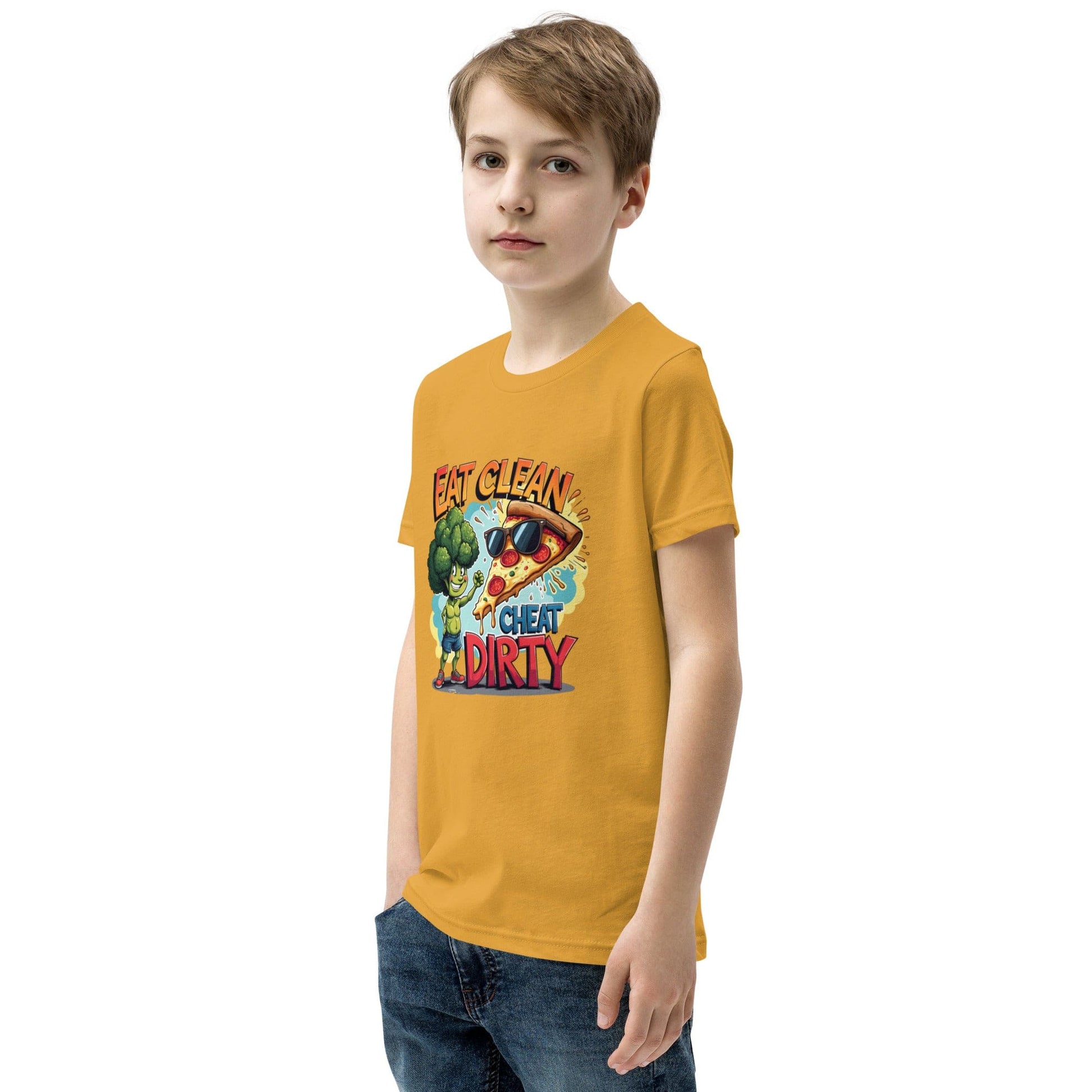 Eat Clean Cheat Dirty Kids T-Shirt – Funny Broccoli & Pizza Graphic Tee | ccanvas - Kids T-Shirts | Ccanvas