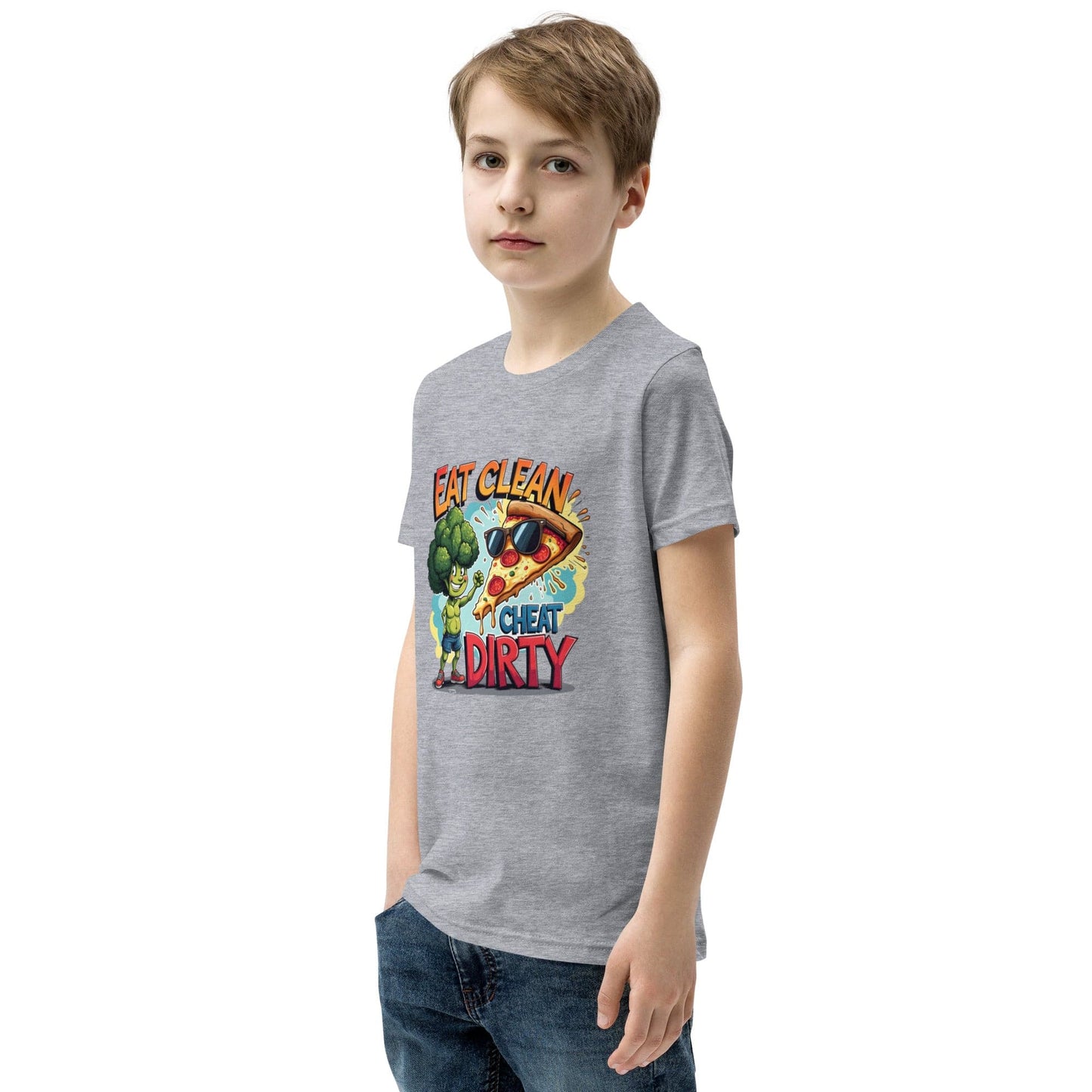 Eat Clean Cheat Dirty Kids T-Shirt – Funny Broccoli & Pizza Graphic Tee | ccanvas - Kids T-Shirts | Ccanvas
