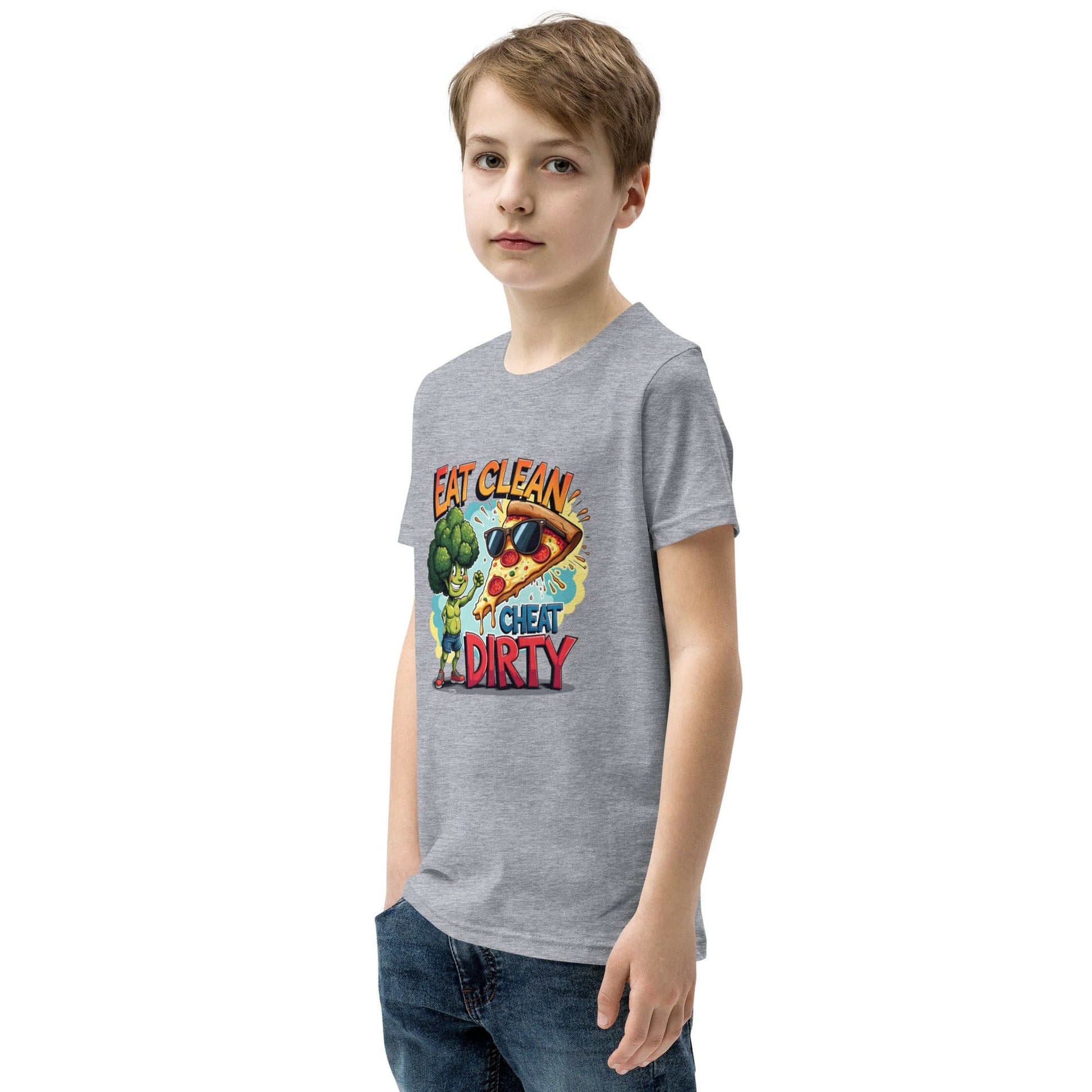 Eat Clean Cheat Dirty Kids T-Shirt – Funny Broccoli & Pizza Graphic Tee | ccanvas - Kids T-Shirts | Ccanvas