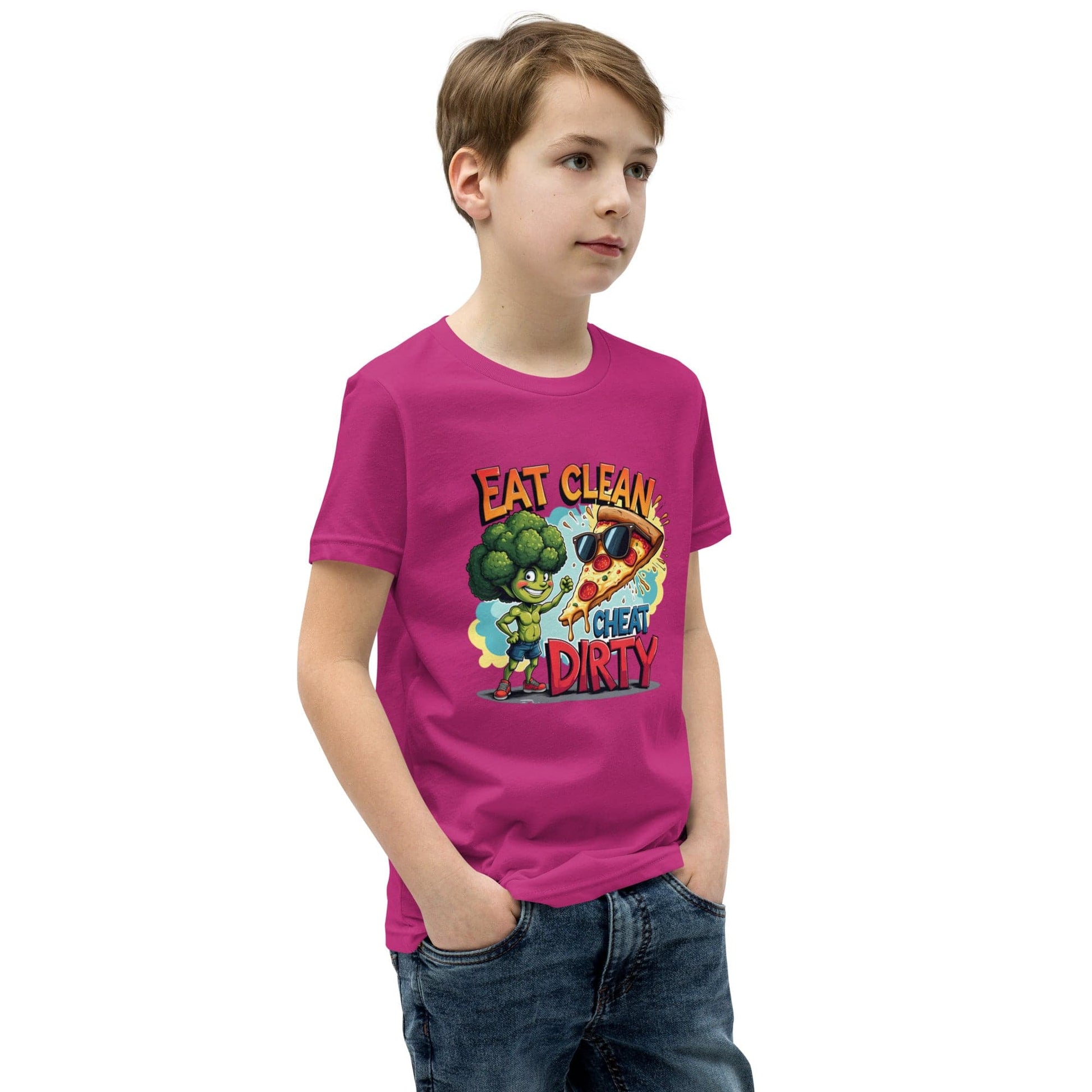Eat Clean Cheat Dirty Kids T-Shirt – Funny Broccoli & Pizza Graphic Tee | ccanvas - Kids T-Shirts | Ccanvas