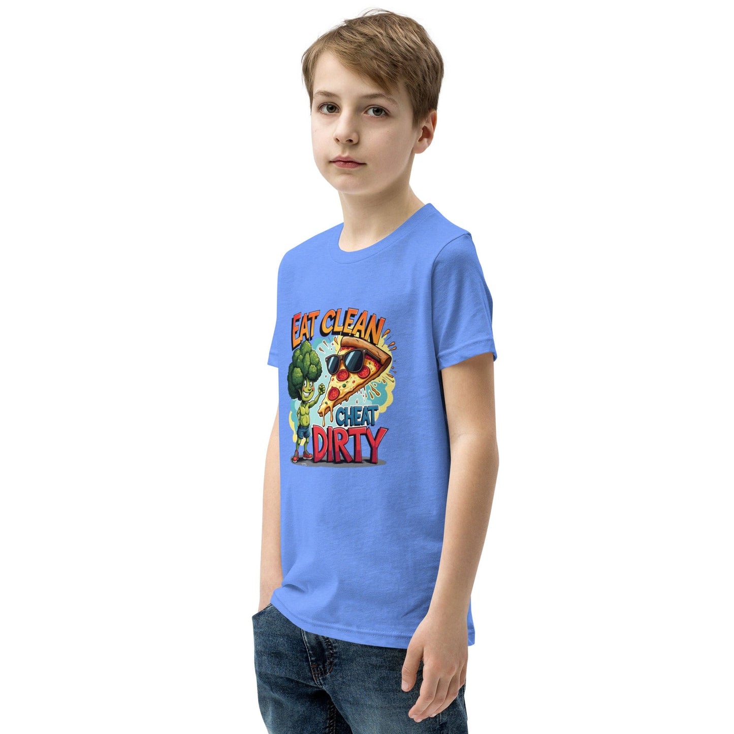 Eat Clean Cheat Dirty Kids T-Shirt – Funny Broccoli & Pizza Graphic Tee | ccanvas - Kids T-Shirts | Ccanvas