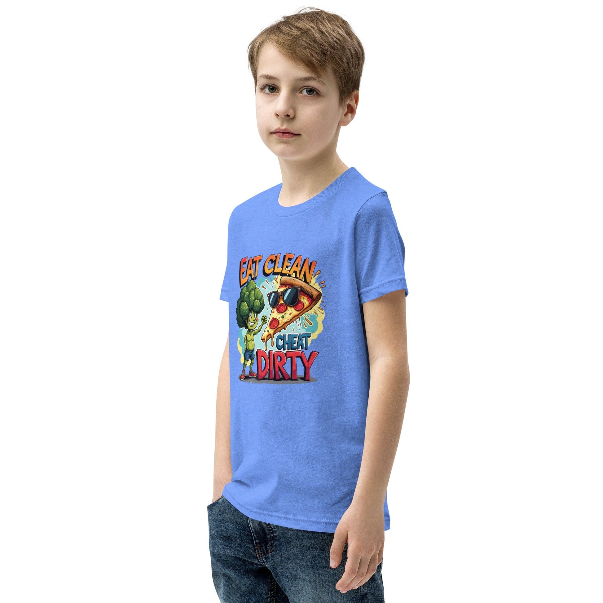 Eat Clean Cheat Dirty Kids T-Shirt – Funny Broccoli & Pizza Graphic Tee | ccanvas - Kids T-Shirts | Ccanvas