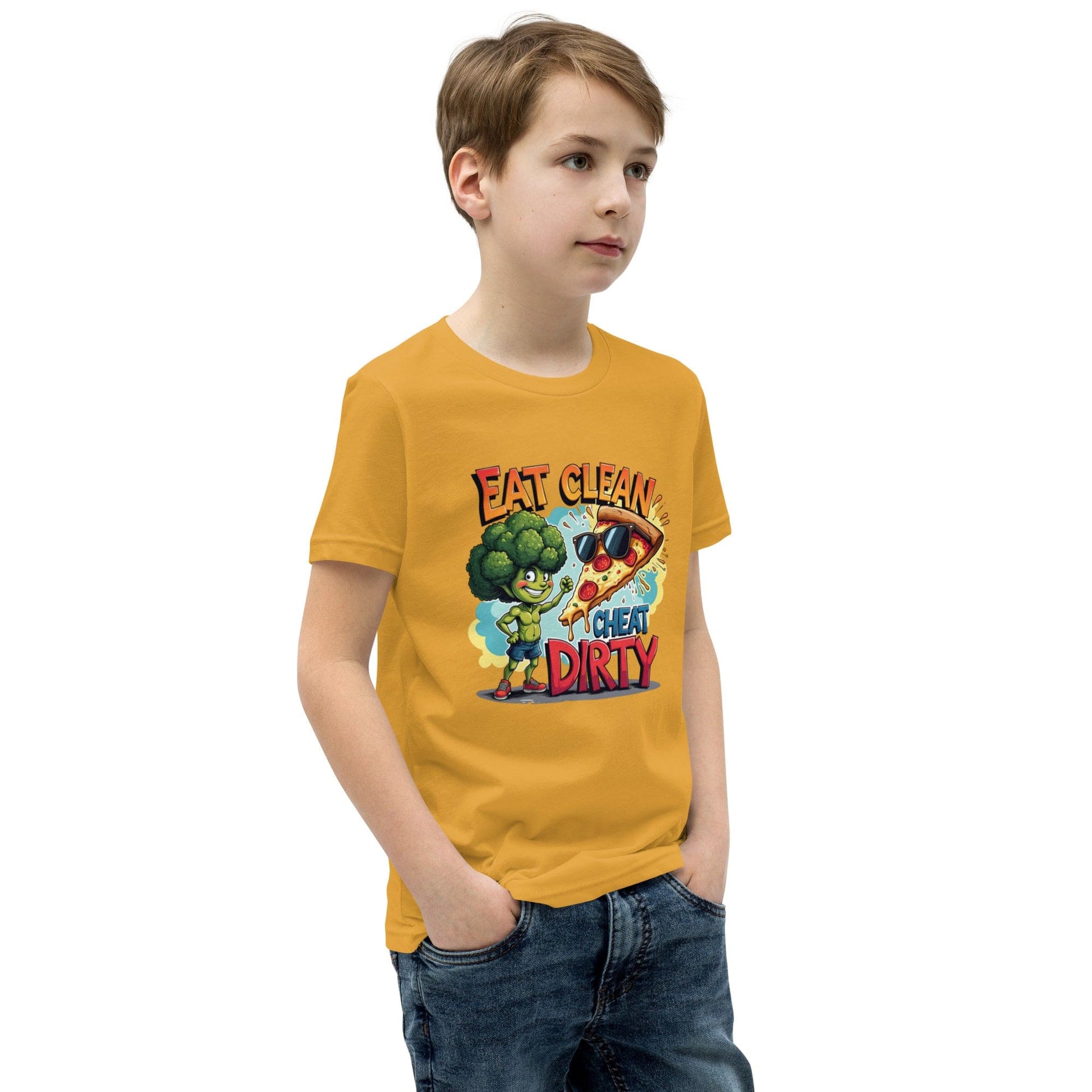Eat Clean Cheat Dirty Kids T-Shirt – Funny Broccoli & Pizza Graphic Tee | ccanvas - Kids T-Shirts | Ccanvas
