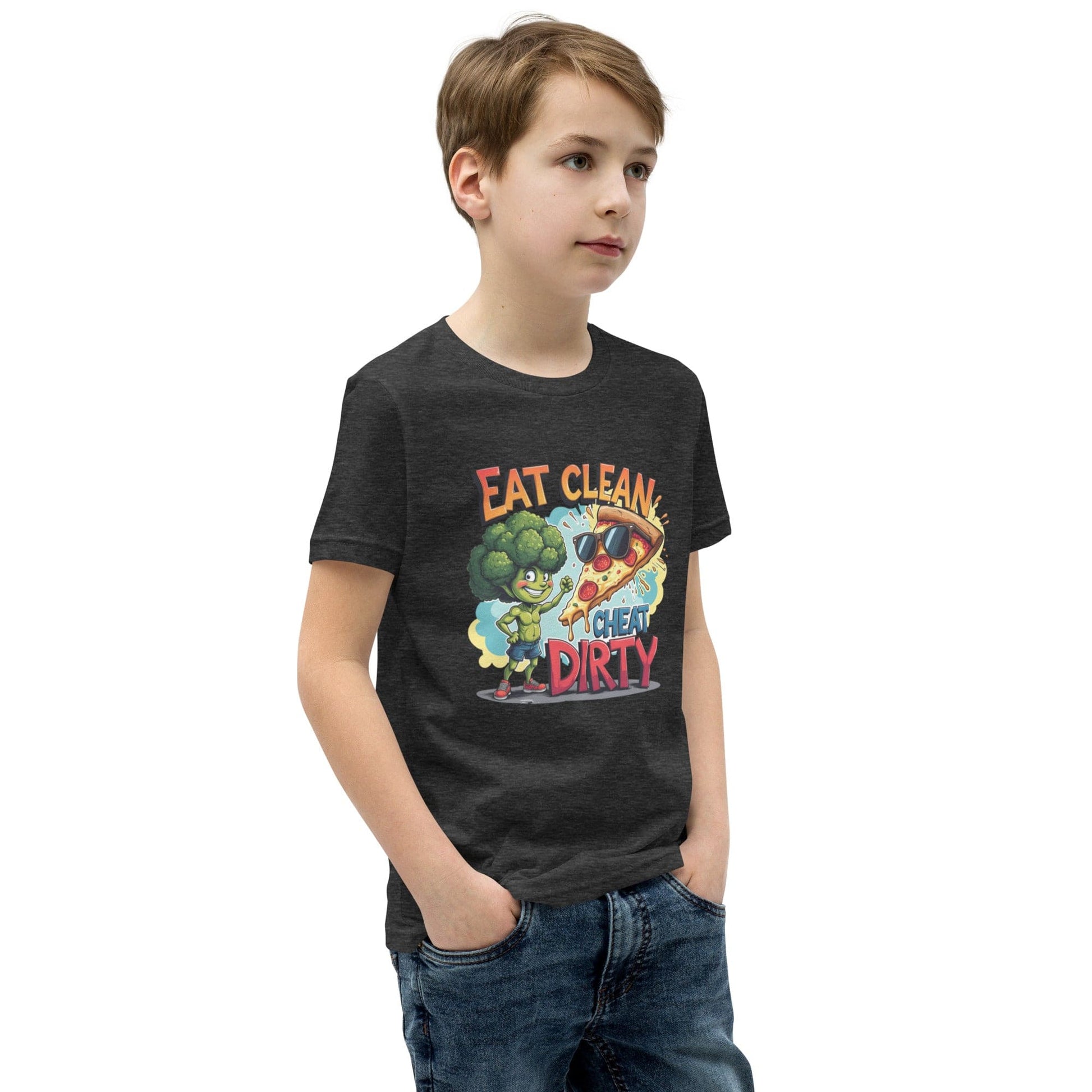 Eat Clean Cheat Dirty Kids T-Shirt – Funny Broccoli & Pizza Graphic Tee | ccanvas - Kids T-Shirts | Ccanvas