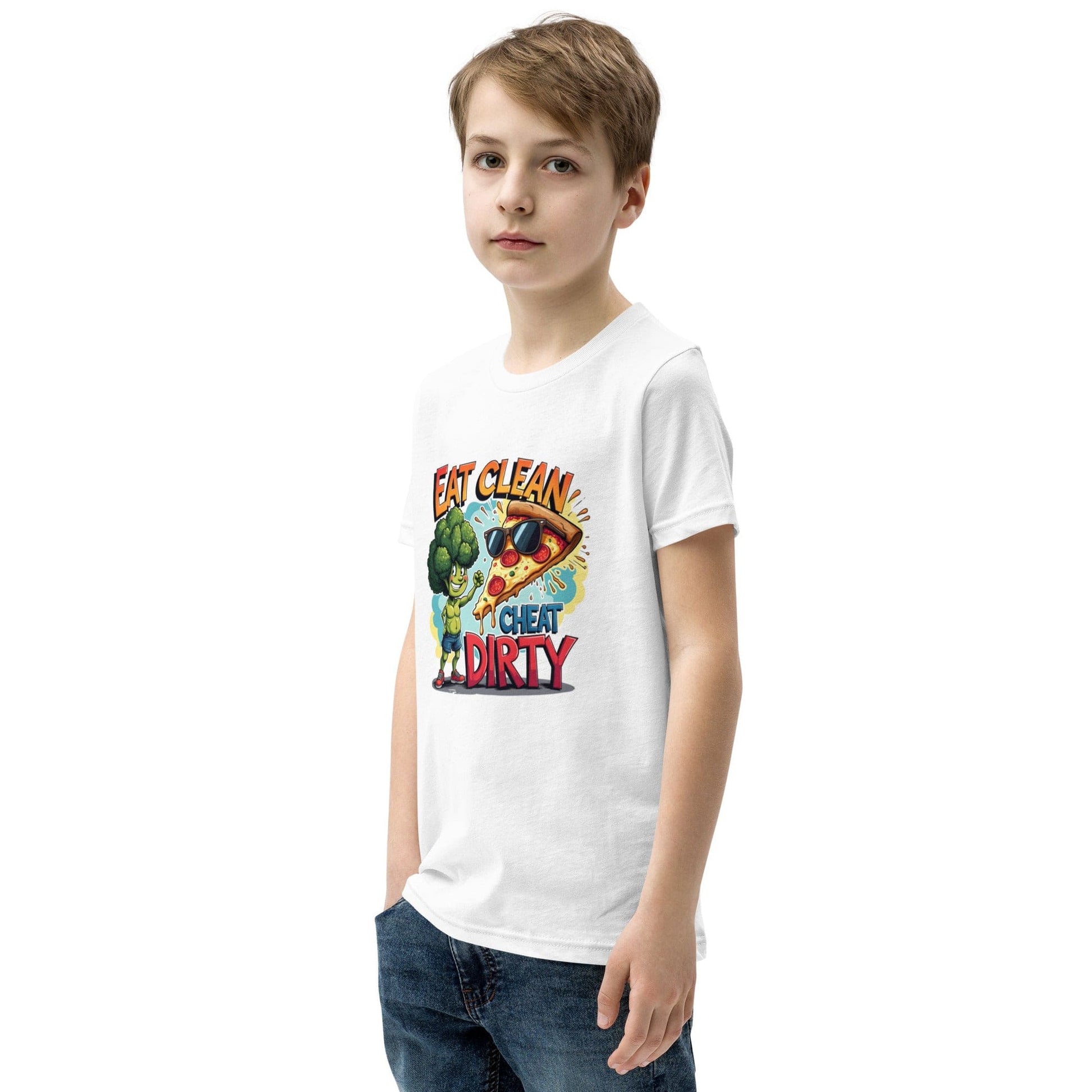 Eat Clean Cheat Dirty Kids T-Shirt – Funny Broccoli & Pizza Graphic Tee | ccanvas - Kids T-Shirts | Ccanvas