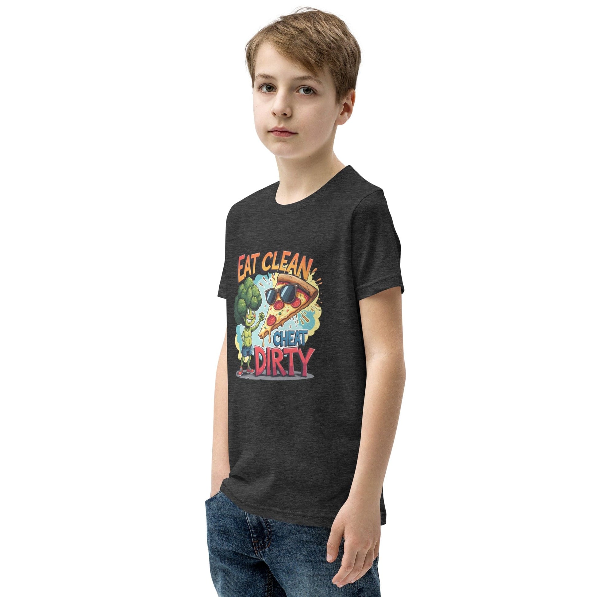 Eat Clean Cheat Dirty Kids T-Shirt – Funny Broccoli & Pizza Graphic Tee | ccanvas - Kids T-Shirts | Ccanvas