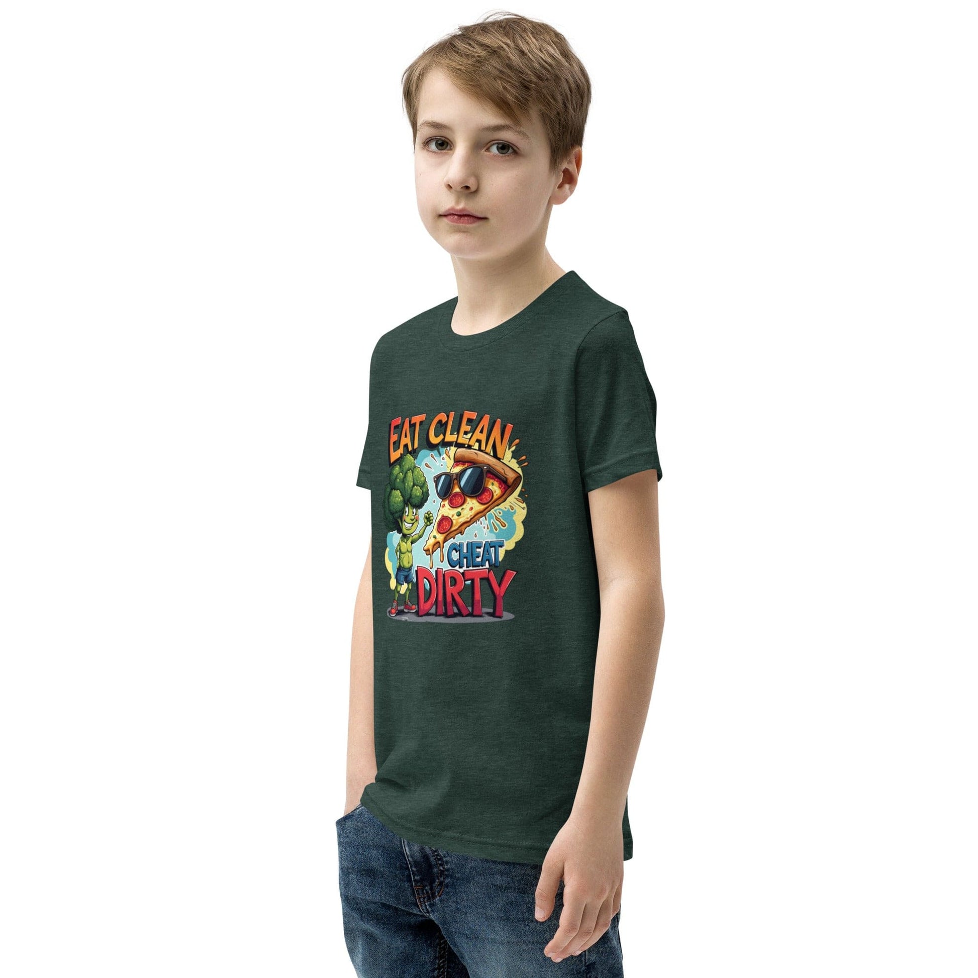 Eat Clean Cheat Dirty Kids T-Shirt – Funny Broccoli & Pizza Graphic Tee | ccanvas - Kids T-Shirts | Ccanvas