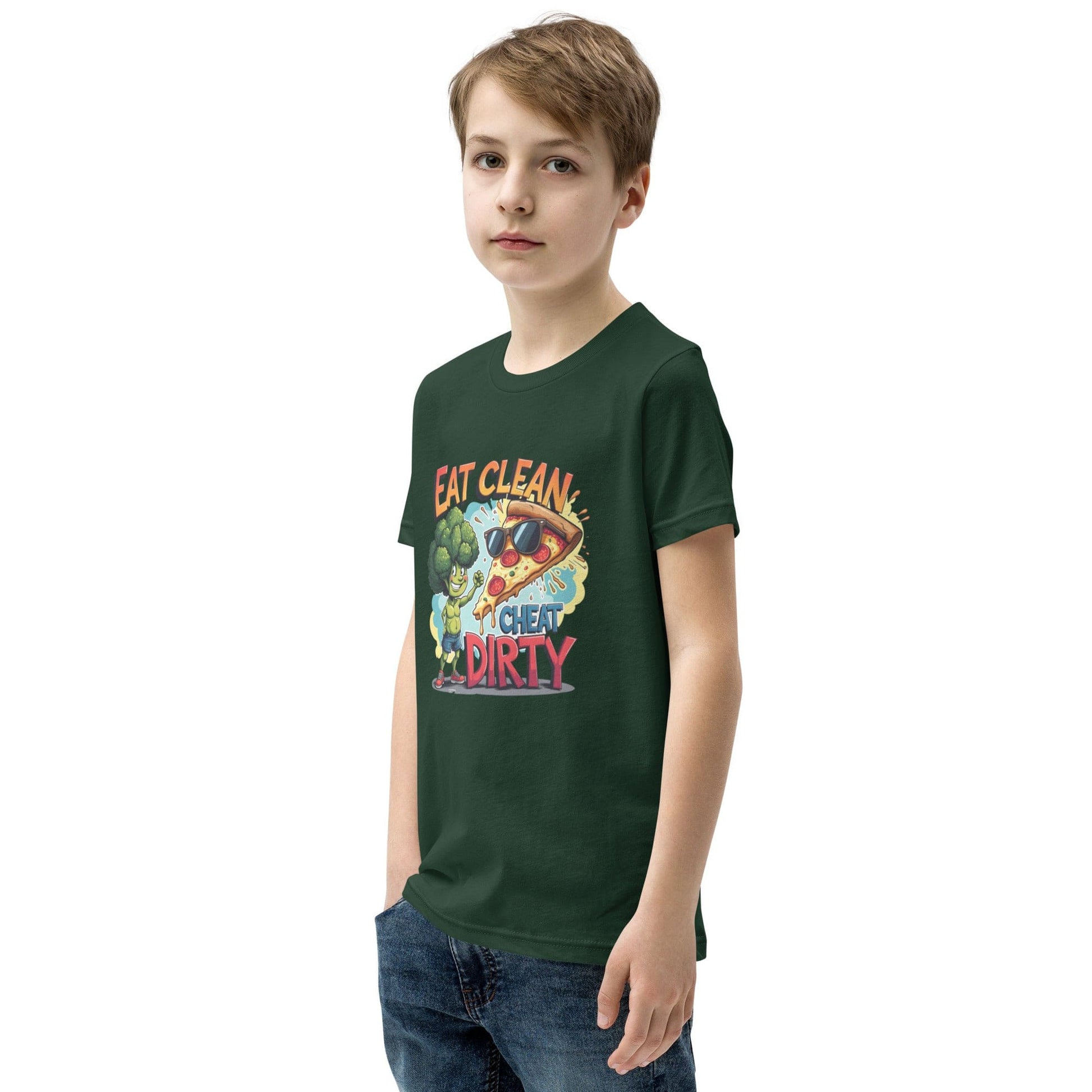 Eat Clean Cheat Dirty Kids T-Shirt – Funny Broccoli & Pizza Graphic Tee | ccanvas - Kids T-Shirts | Ccanvas
