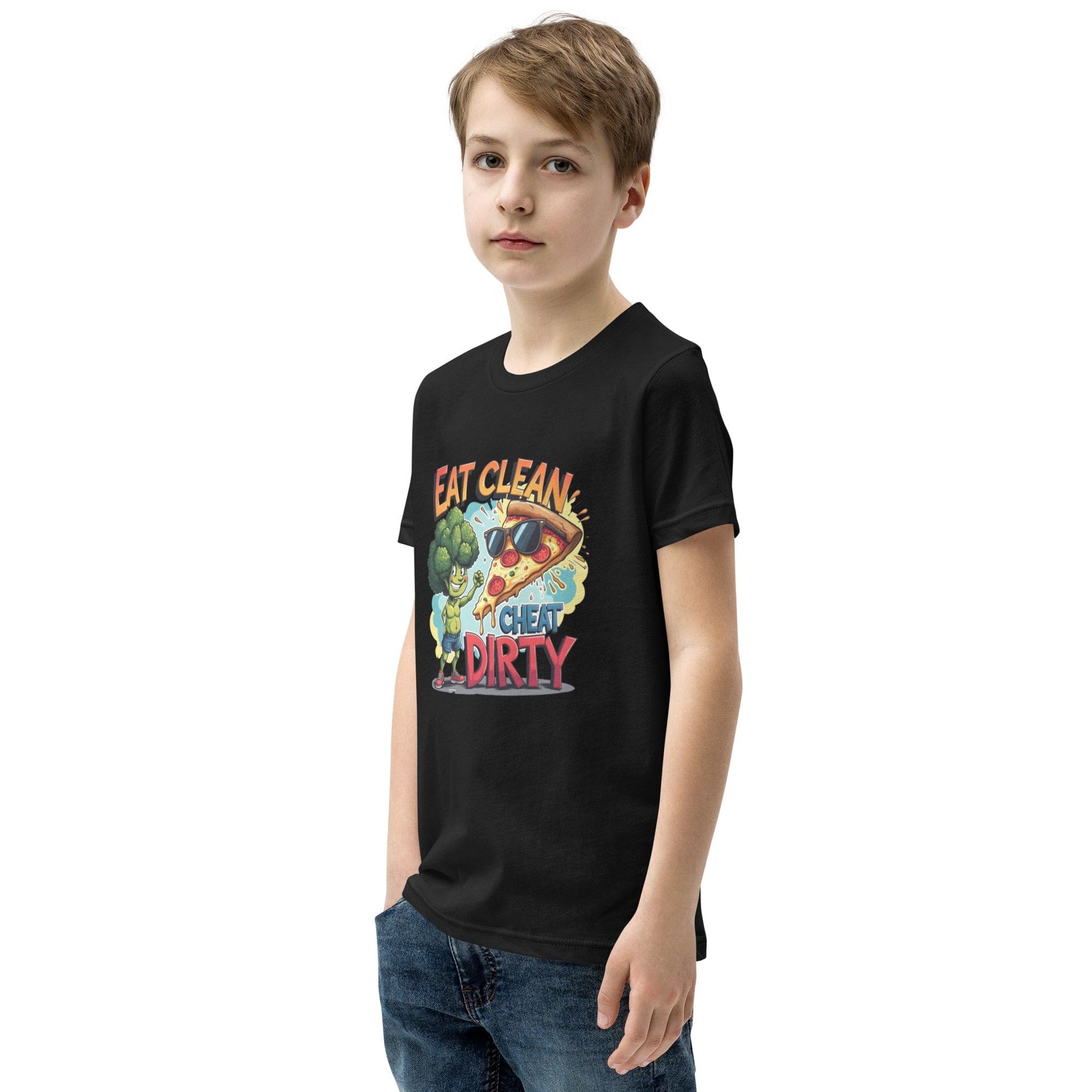 Eat Clean Cheat Dirty Kids T-Shirt – Funny Broccoli & Pizza Graphic Tee | ccanvas - Kids T-Shirts | Ccanvas