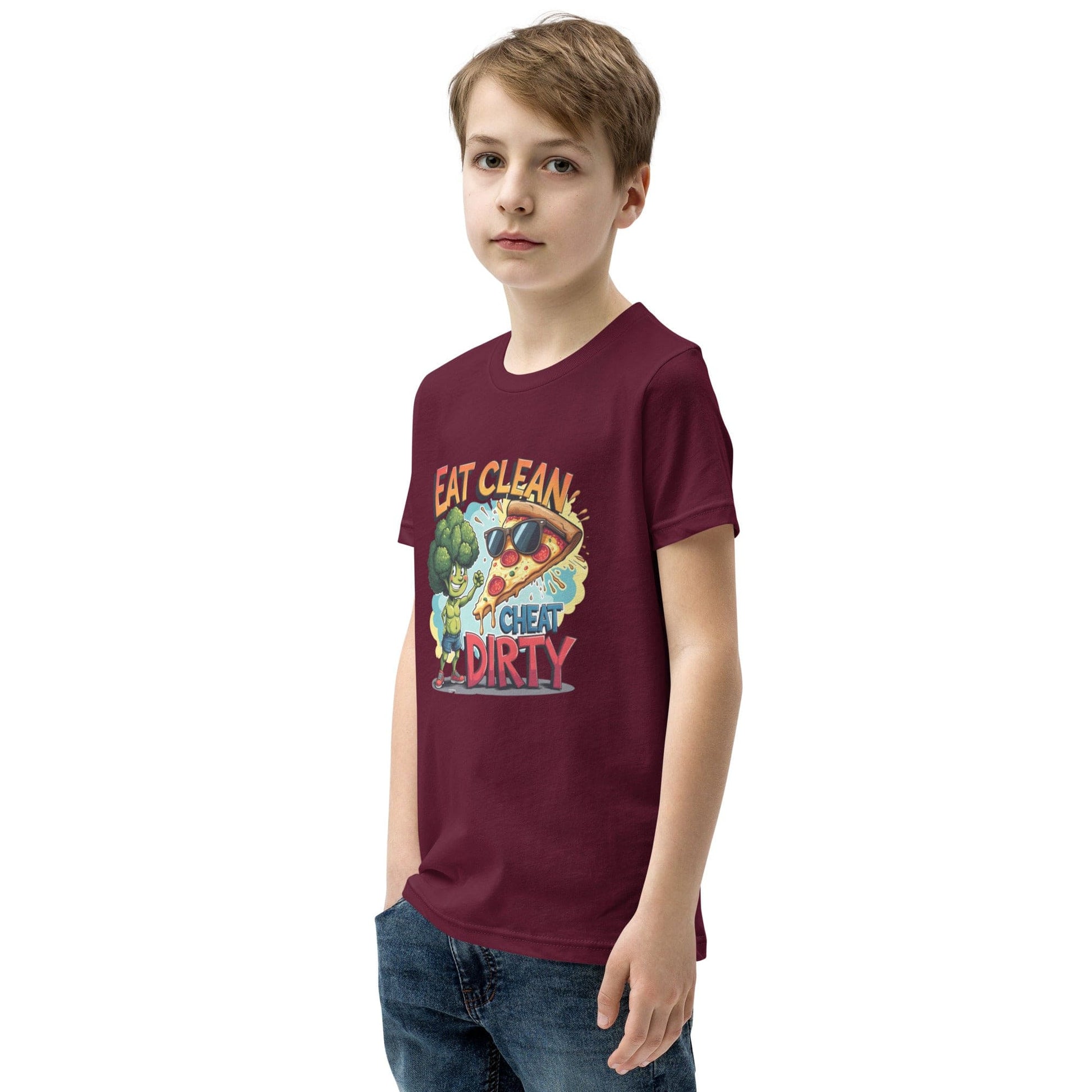 Eat Clean Cheat Dirty Kids T-Shirt – Funny Broccoli & Pizza Graphic Tee | ccanvas - Kids T-Shirts | Ccanvas