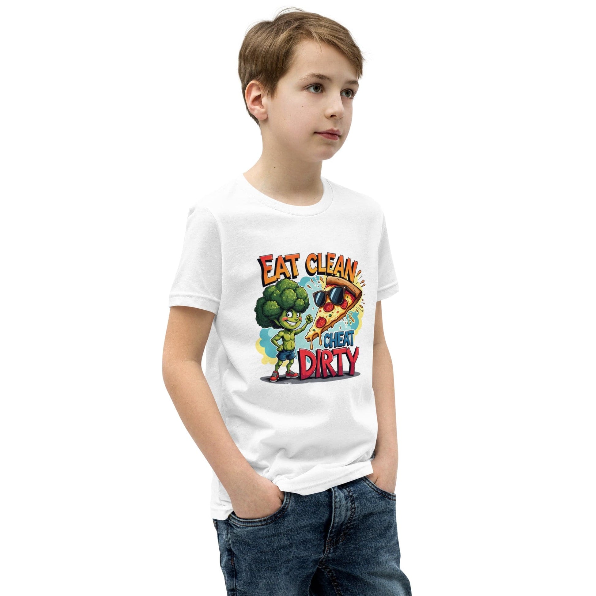 Eat Clean Cheat Dirty Kids T-Shirt – Funny Broccoli & Pizza Graphic Tee | ccanvas - Kids T-Shirts | Ccanvas