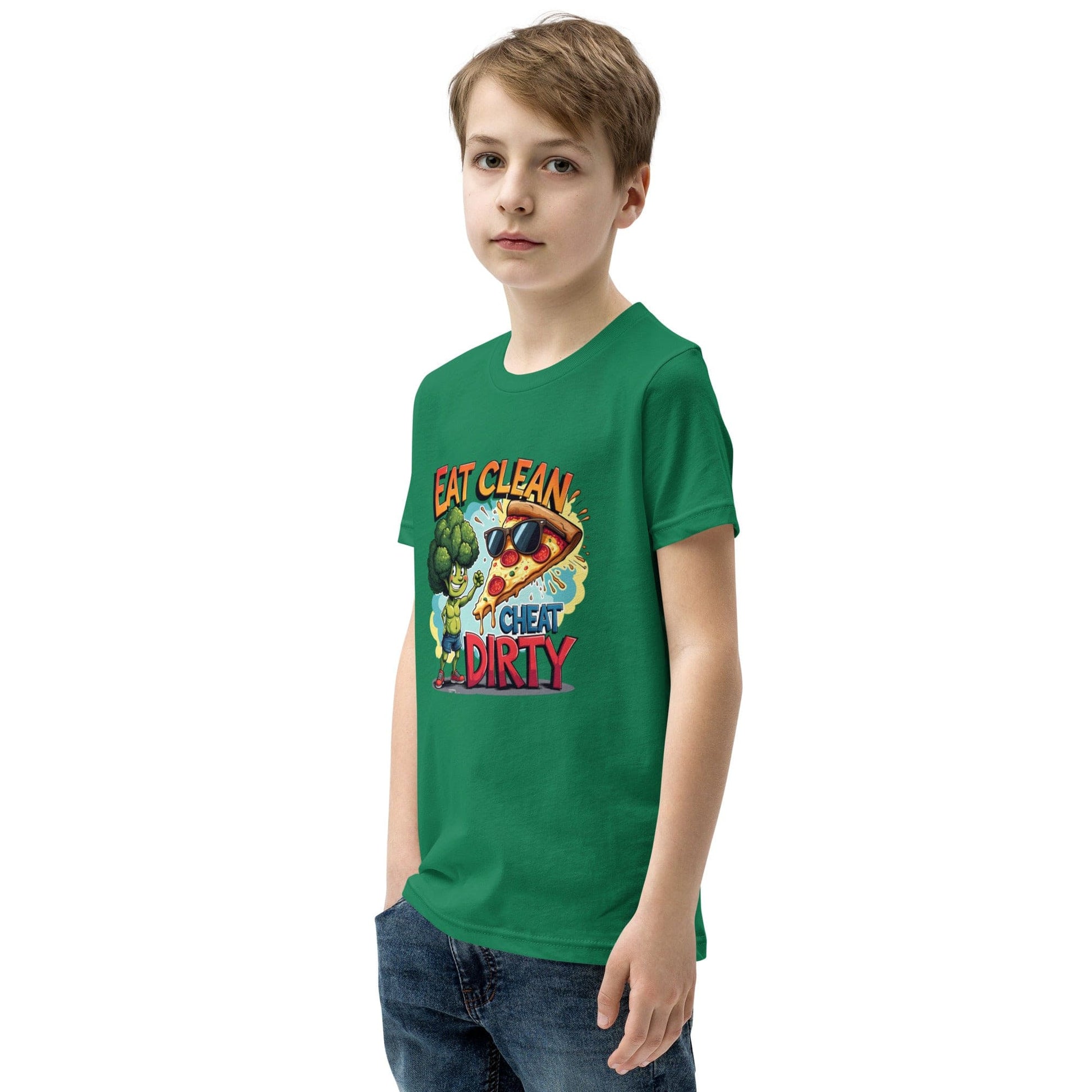 Eat Clean Cheat Dirty Kids T-Shirt – Funny Broccoli & Pizza Graphic Tee | ccanvas - Kids T-Shirts | Ccanvas
