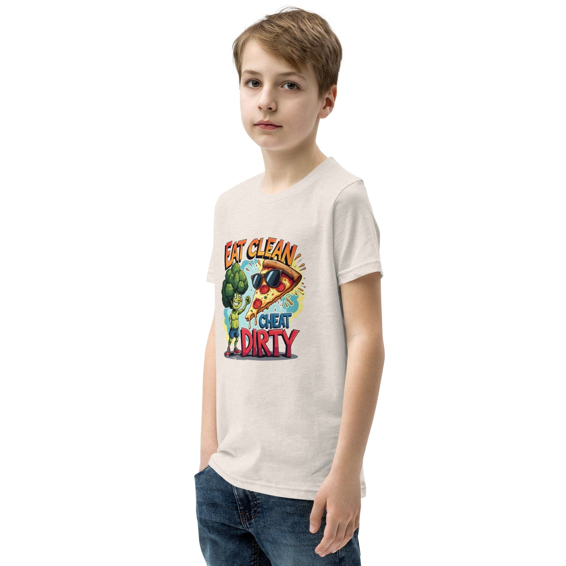 Eat Clean Cheat Dirty Kids T-Shirt – Funny Broccoli & Pizza Graphic Tee | ccanvas - Kids T-Shirts | Ccanvas