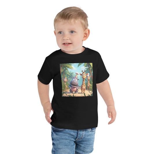 Jungle Party Animal Toddler T-Shirt – Hippo & Giraffe Cartoon Tee - Toddler T-Shirts | Ccanvas