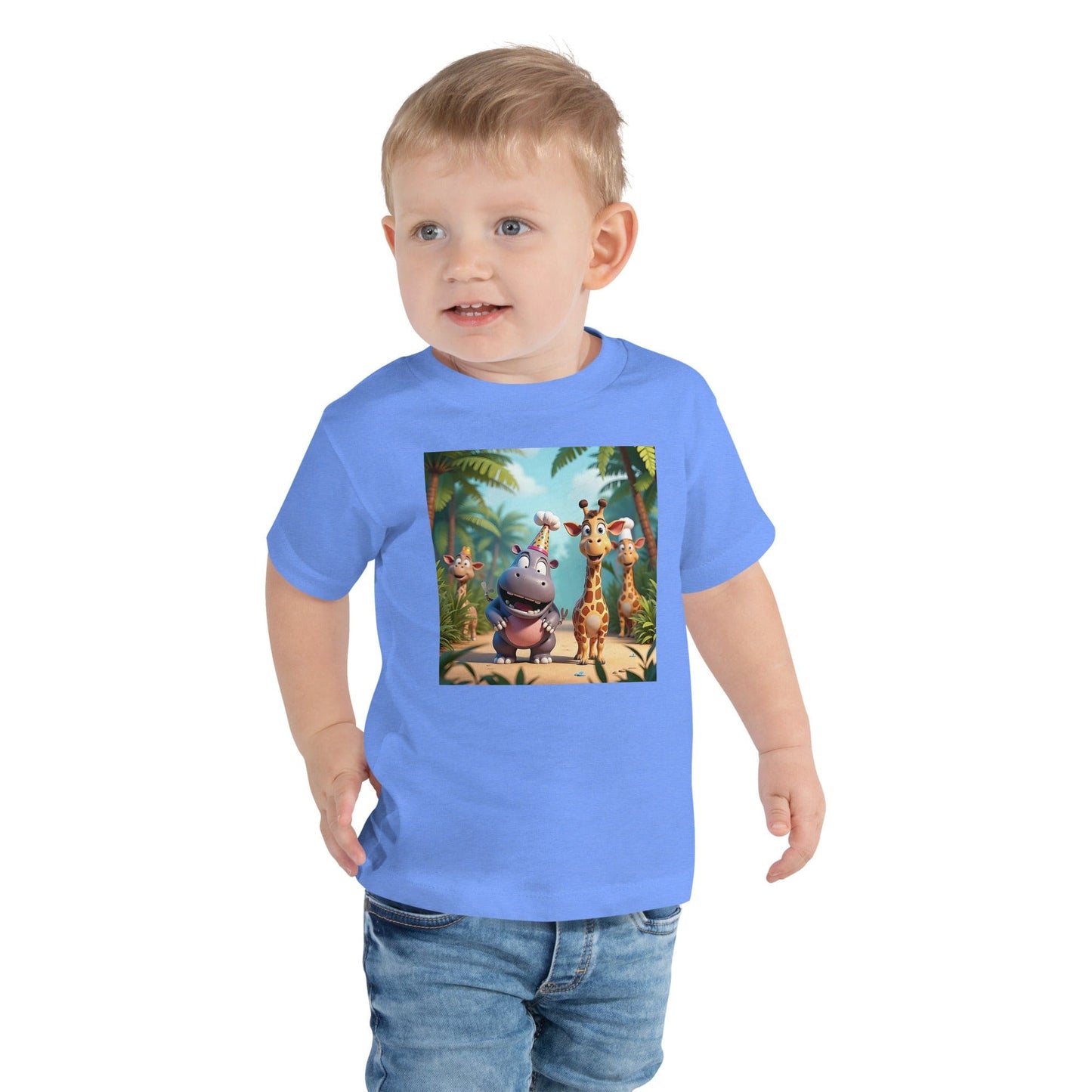Jungle Party Animal Toddler T-Shirt – Hippo & Giraffe Cartoon Tee - Toddler T-Shirts | Ccanvas