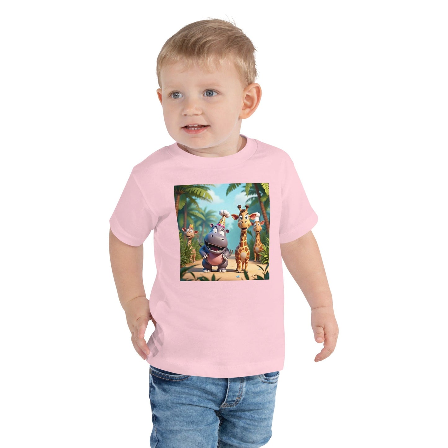 Jungle Party Animal Toddler T-Shirt – Hippo & Giraffe Cartoon Tee - Toddler T-Shirts | Ccanvas