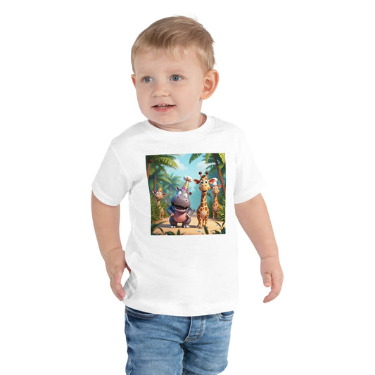 Jungle Party Animal Toddler T-Shirt – Hippo & Giraffe Cartoon Tee - Toddler T-Shirts | Ccanvas