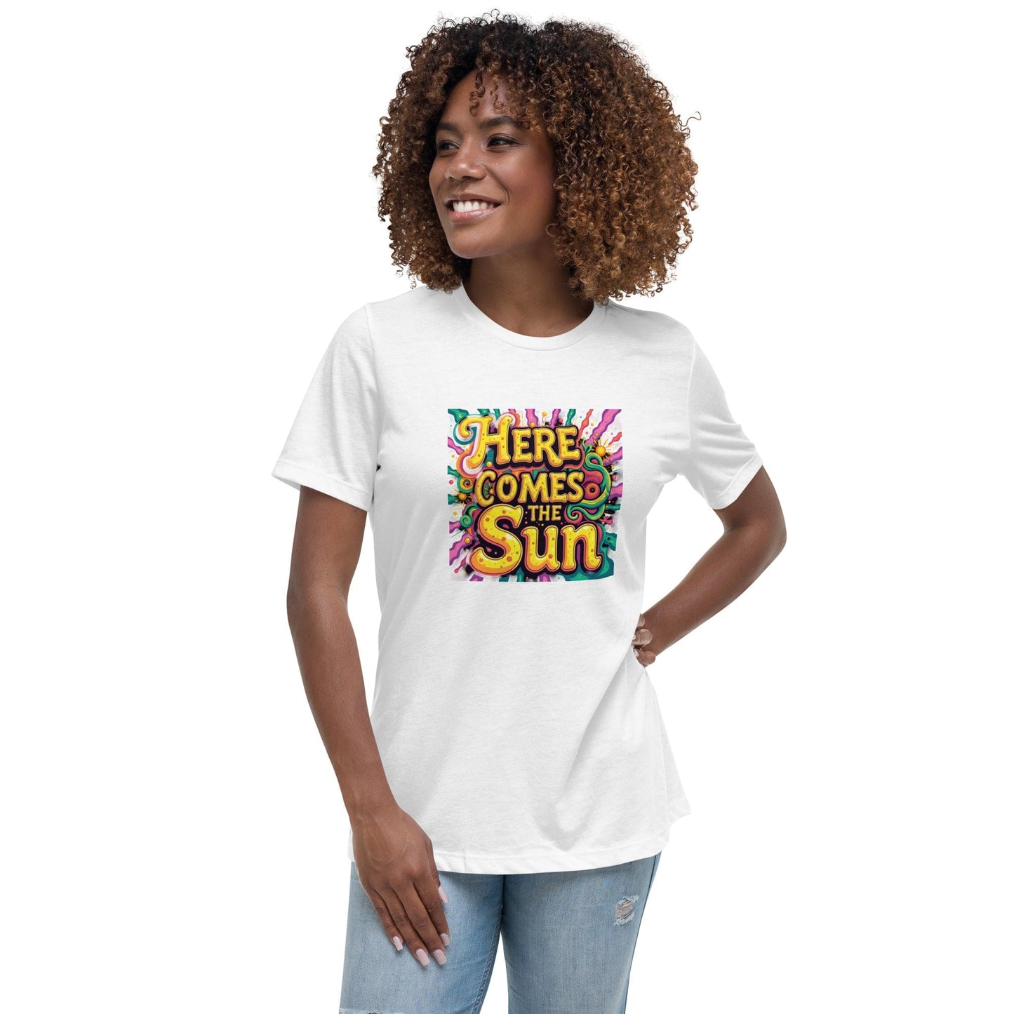 Here Comes the Sun T-Shirt - Retro Psychedelic Graphic Tee | ccanvas - Women’s T-Shirt | Ccanvas