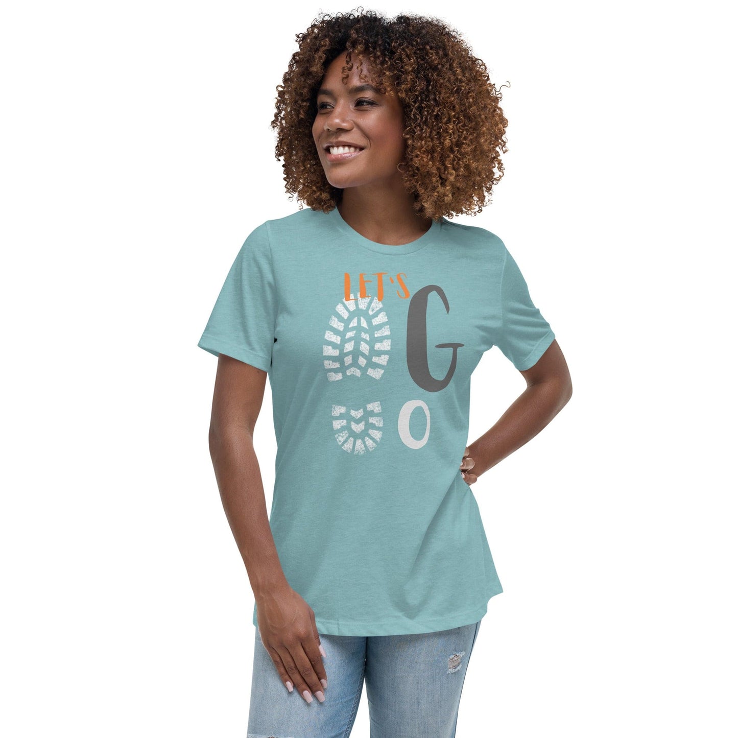 Let’s Go T-Shirt – Motivational Footprint Graphic Tee for Women | ccanvas - Women's T-Shirts | Ccanvas