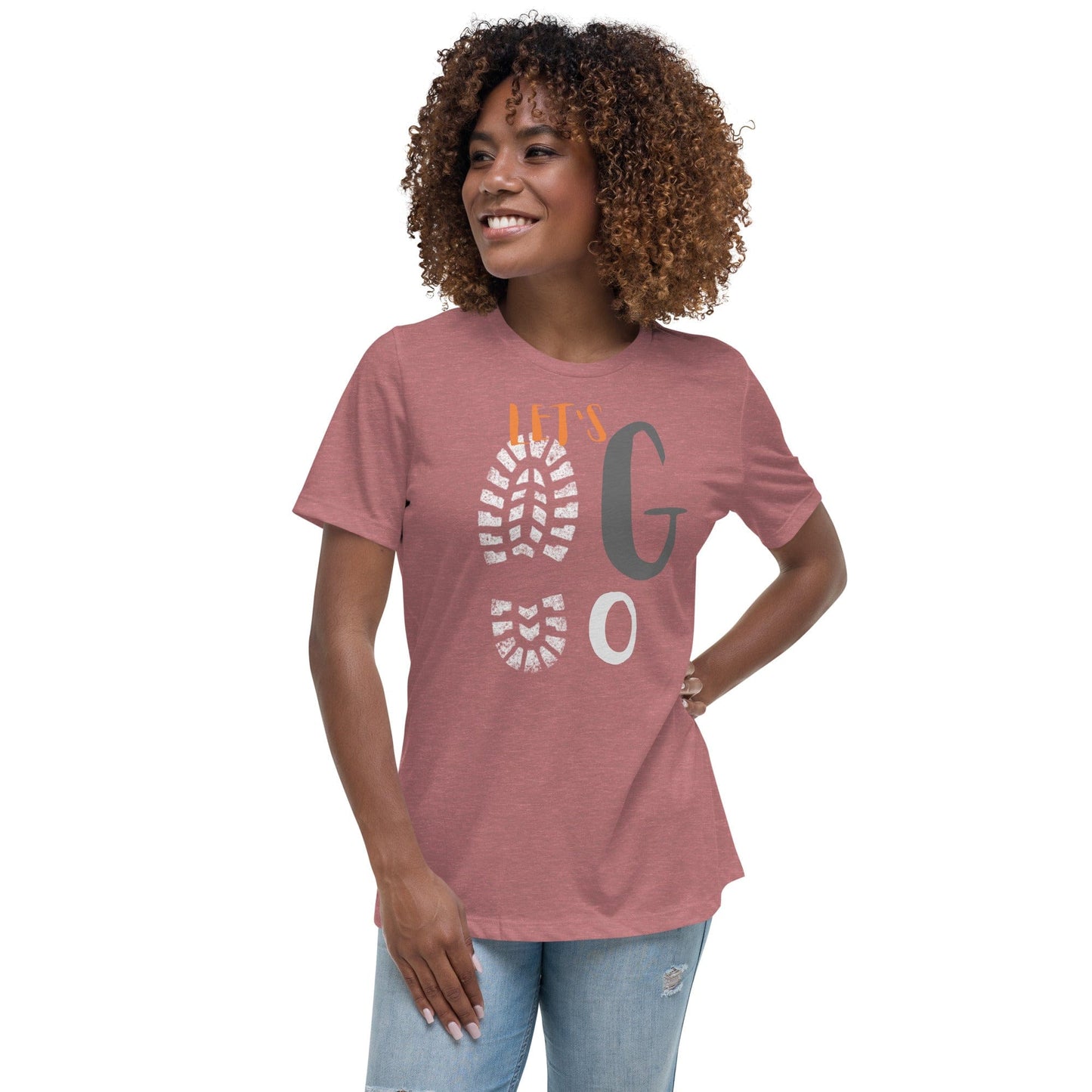 Let’s Go T-Shirt – Motivational Footprint Graphic Tee for Women | ccanvas - Women's T-Shirts | Ccanvas
