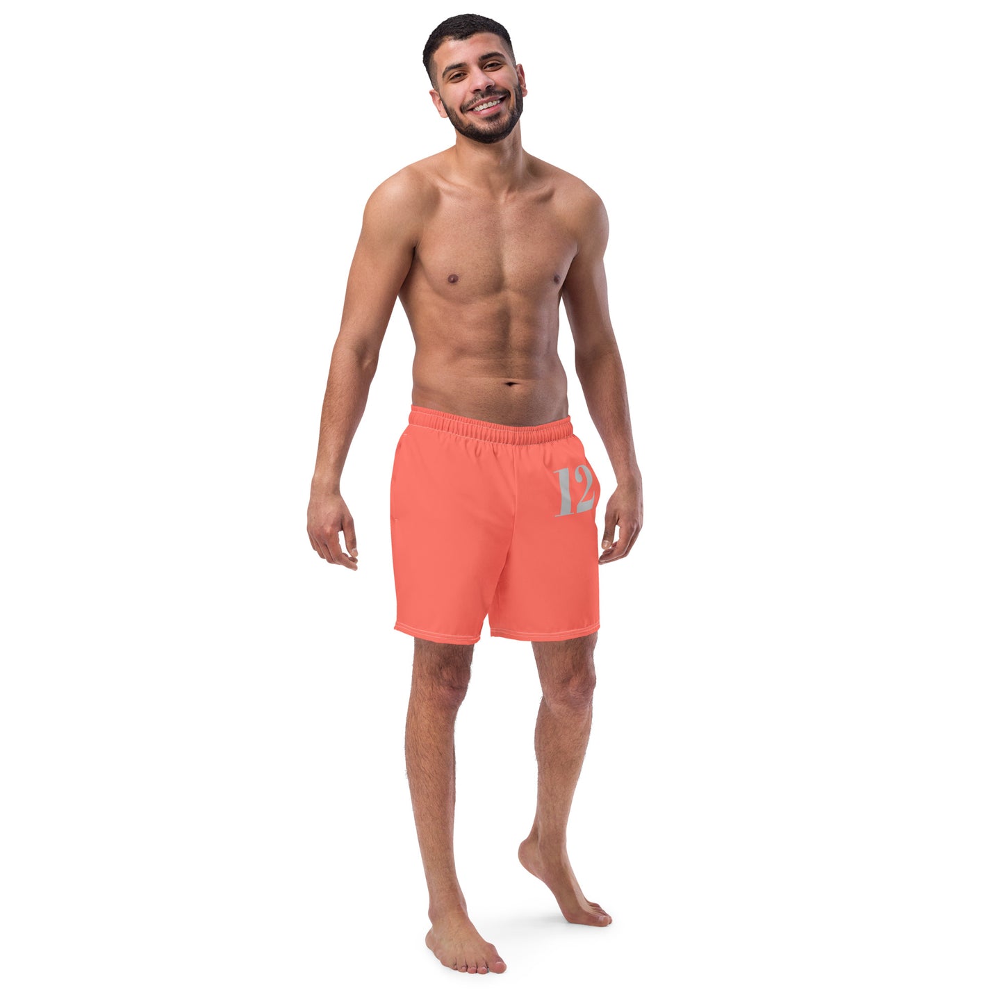 Front view of Crimson Pulse men's boardshorts featuring a bold red athletic cut and quick-dry performance fabric by CCANVAS.
