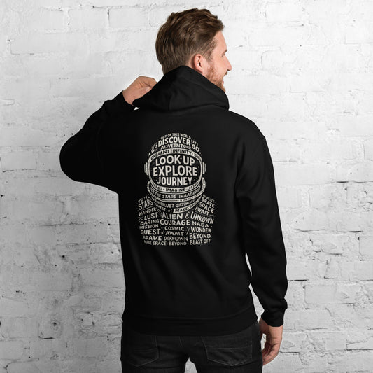 Explore Word Cloud Hoodie – Space - Inspired Typography Design for Adventurers | ccanvas - Hoodies & Sweatshirts | Ccanvas