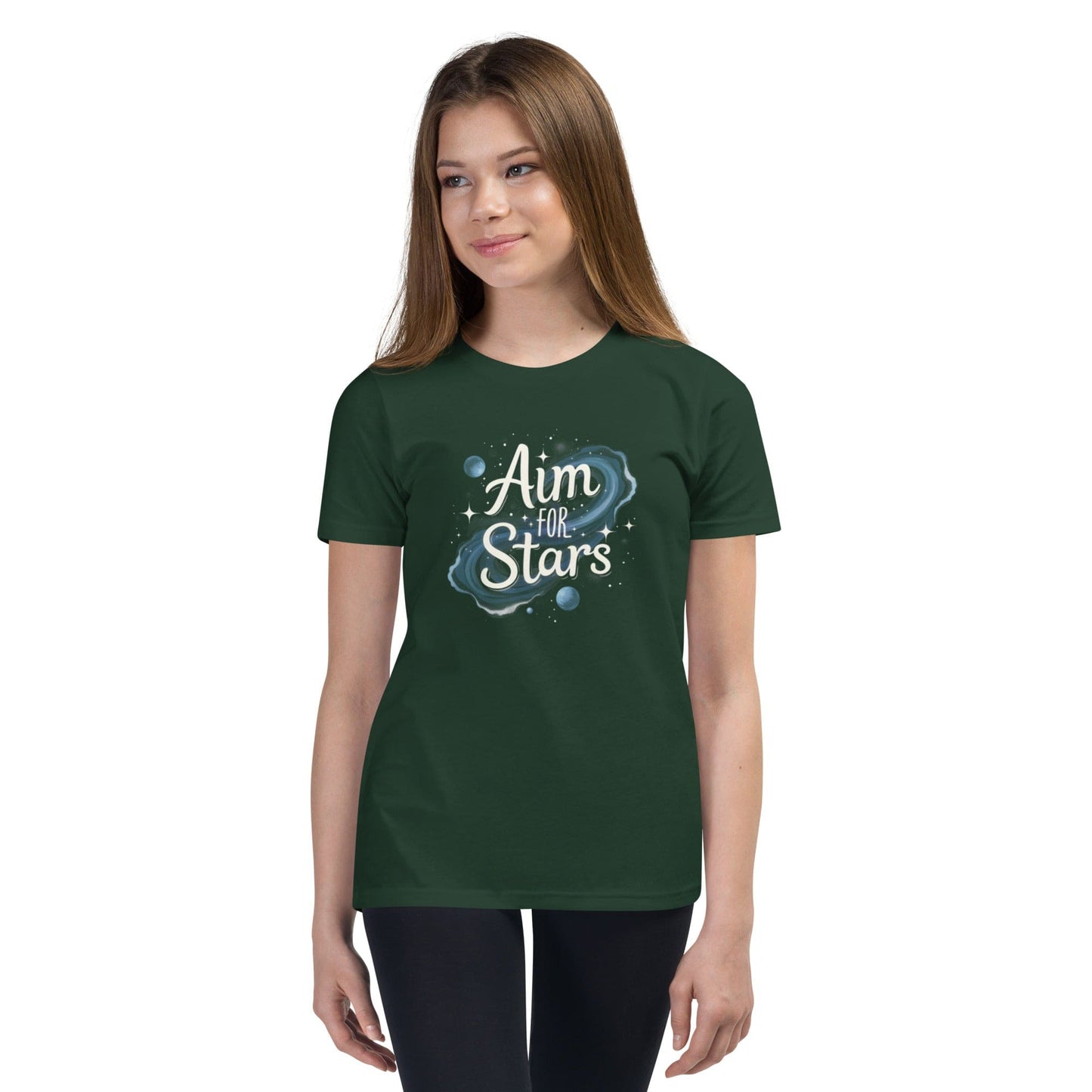 Aim for the Stars Youth T-Shirt - Motivational Galaxy Tee for Girls | ccanvas - Girls’ T-Shirts | Ccanvas