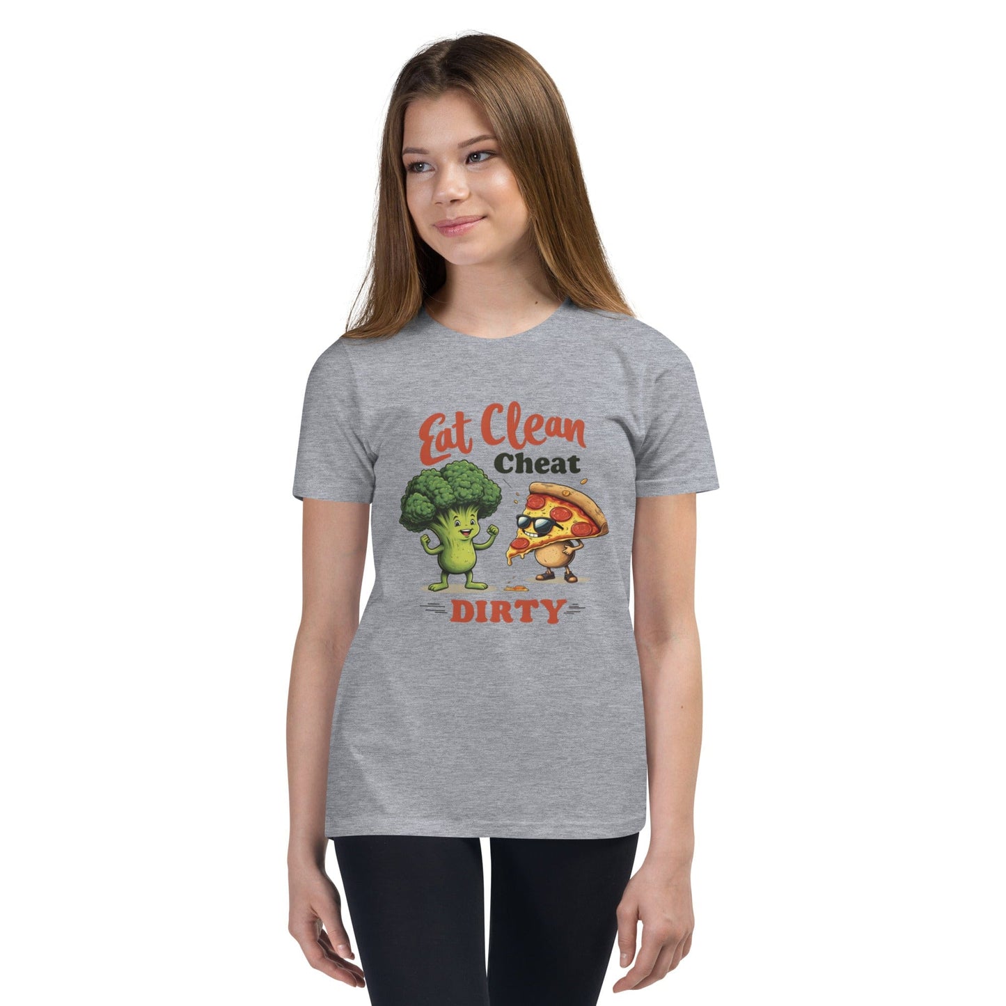 Eat Clean Cheat Dirty T-Shirt for Women – Funny Broccoli & Pizza Gym Life Tee | ccanvas - Women’s T-Shirts | Ccanvas