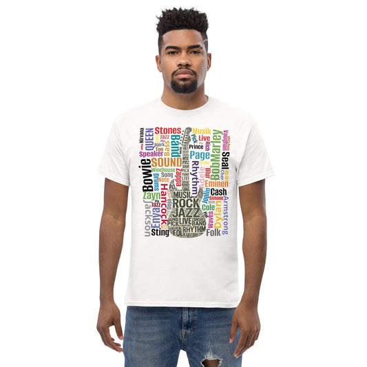 Guitar Word Cloud T-Shirt – Colorful Music Typography Tee for Music Lovers | ccanvas - T-Shirts | Ccanvas
