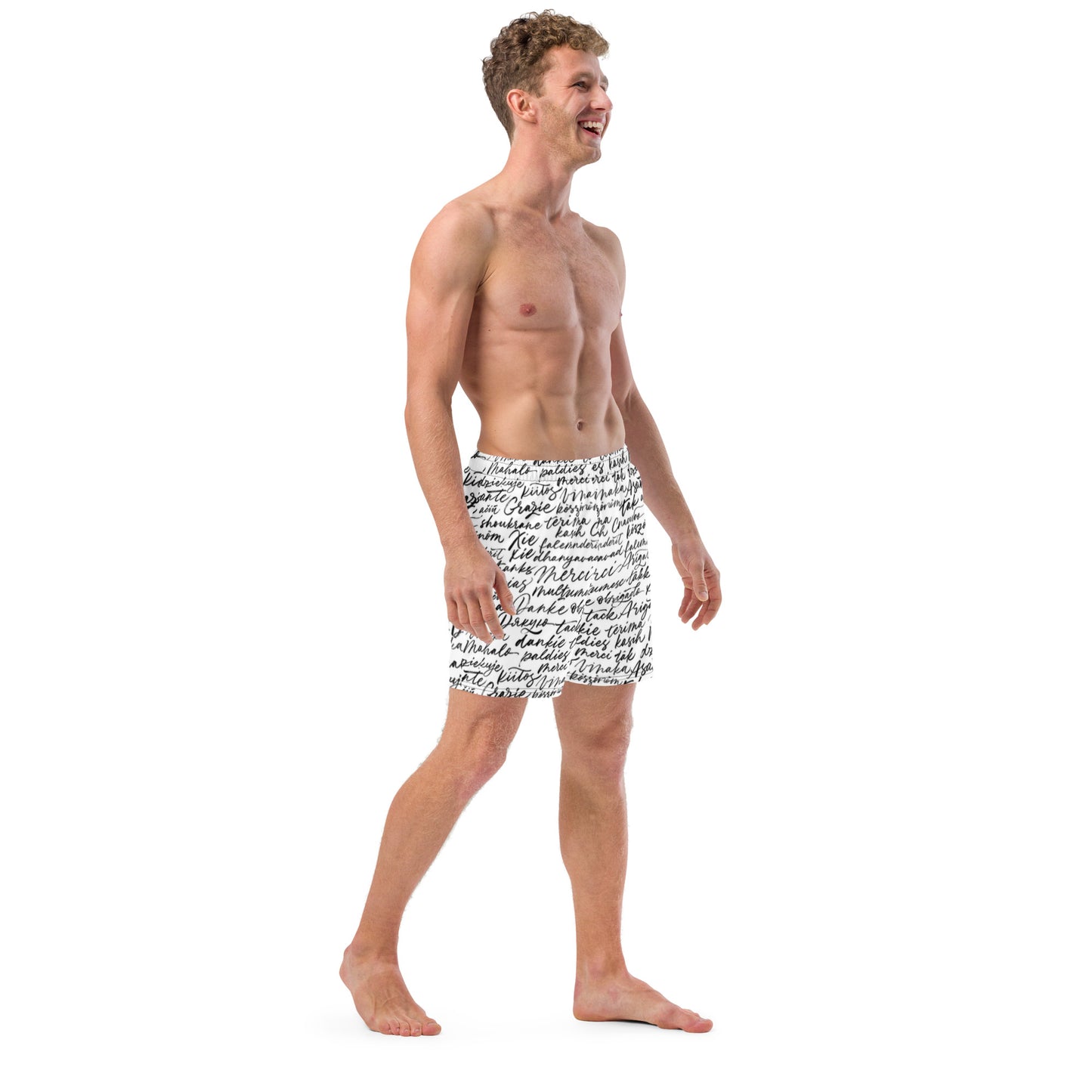 Side profile of men's Electric Pulse performance swim shorts highlighting the flexible four-way stretch and side pocket by CCANVAS.
