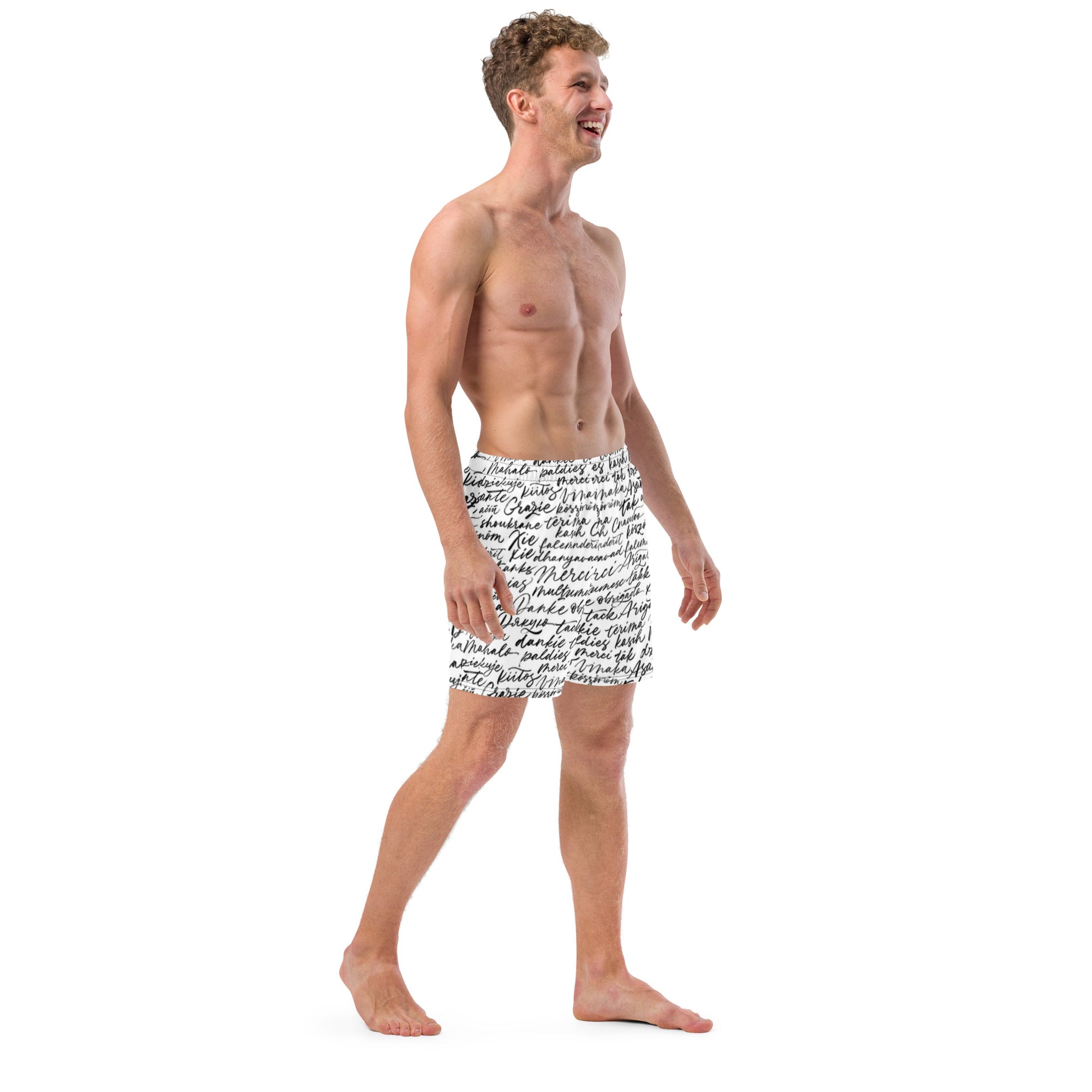Side profile of men's Electric Pulse performance swim shorts highlighting the flexible four-way stretch and side pocket by CCANVAS.
