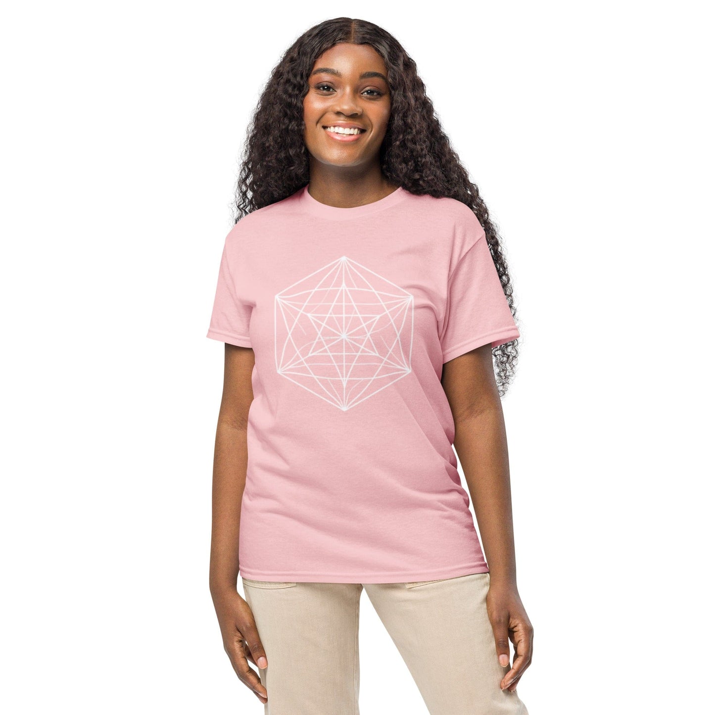 Sacred Geometry T-Shirt – White Line Art Cube Design | ccanvas - Women’s T-Shirt | Ccanvas