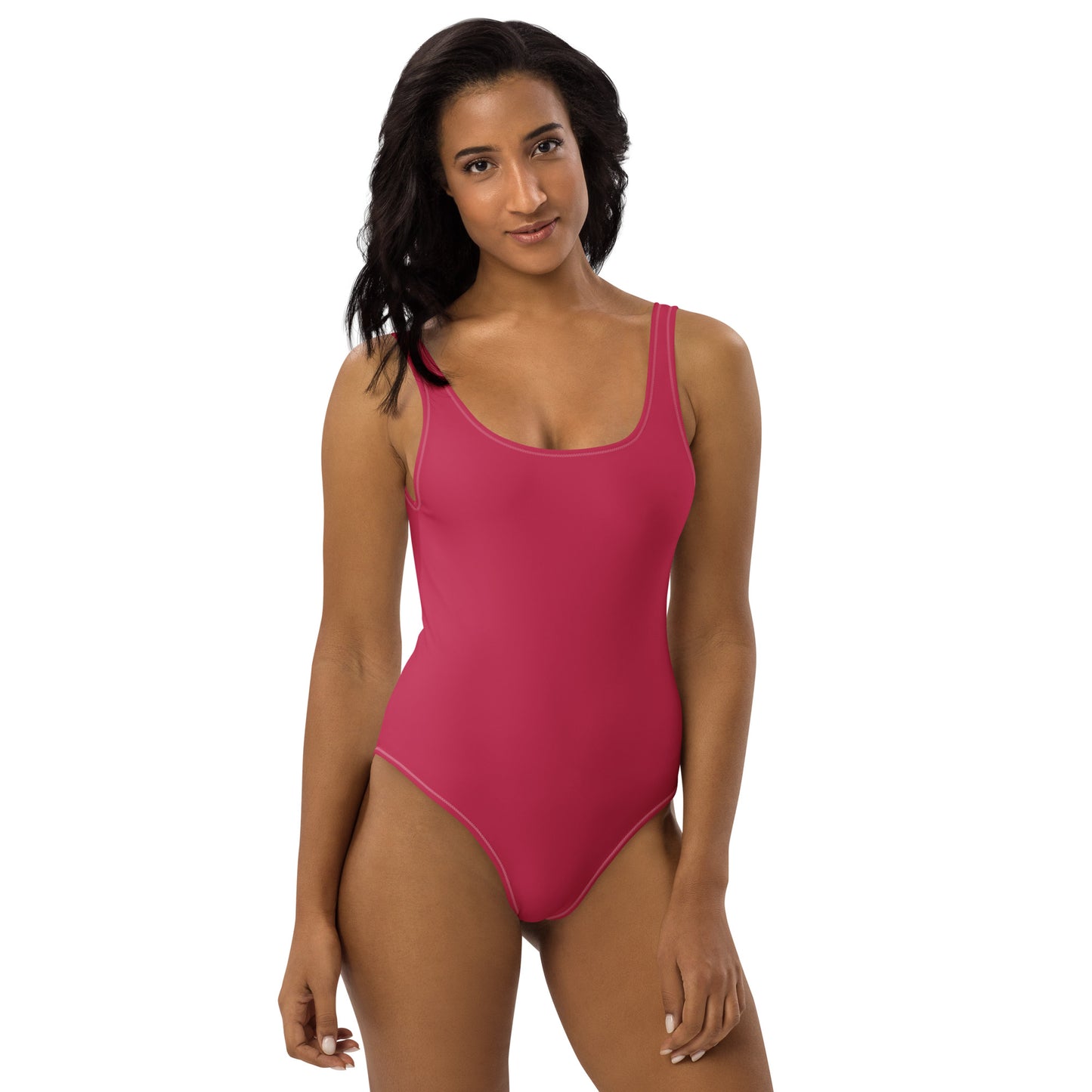 Front view of women's Magenta Muse one-piece swimsuit in vibrant hot pink featuring a scoop neckline by CCANVAS.
